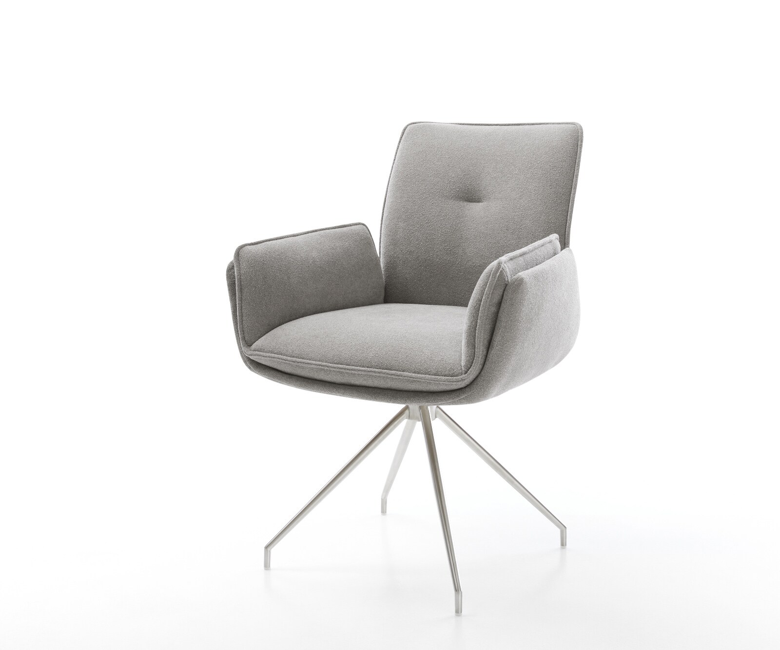 Esszimmerstuhl Nela-Flex Strukturstoff Soft Grau Kreuzgestell konisch Edelstahl 1