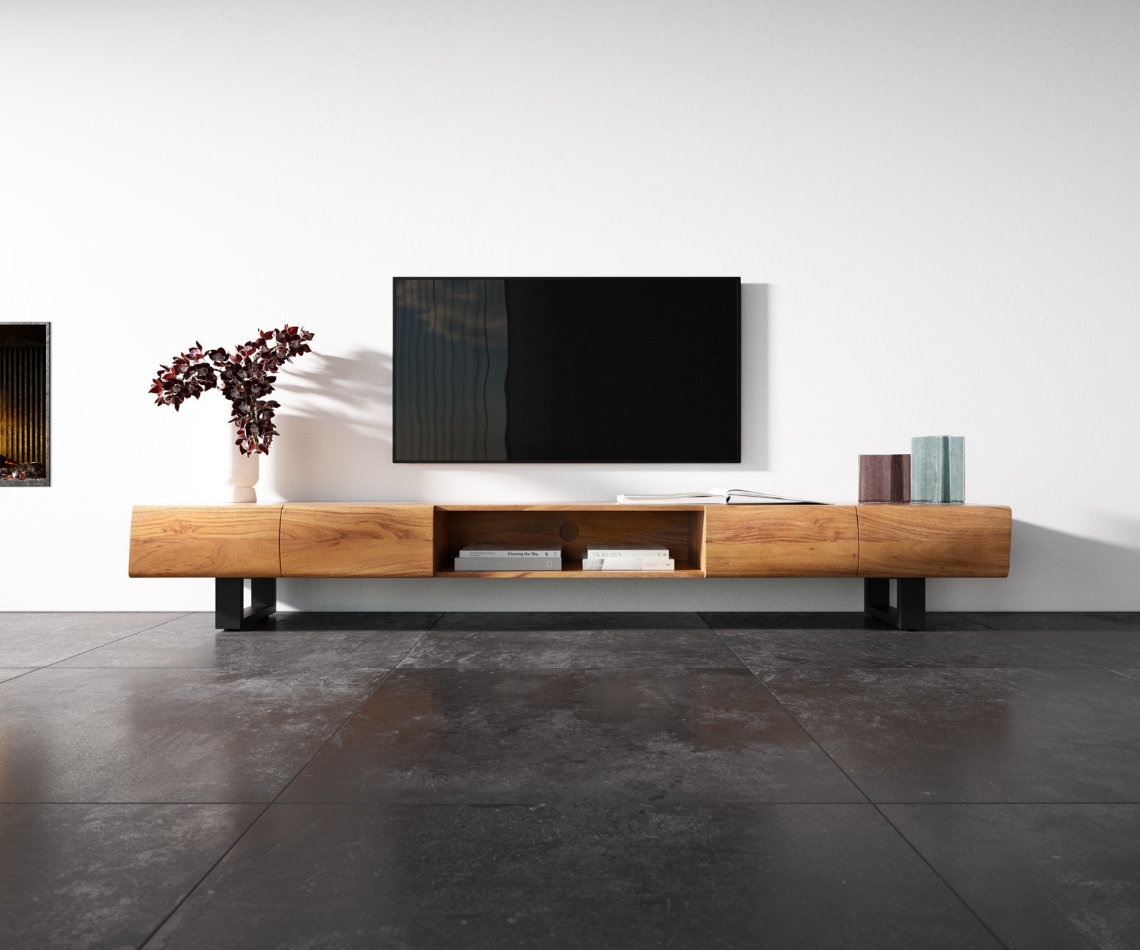 MeuNle-TV ew Live-Edge 240 cm acacia naturel 4 portes 1 compartiment patins métal noir 3 MeuNle-TV ew Live-Edge 240 cm acacia naturel 4 portes 1 compartiment patins métal noir 3