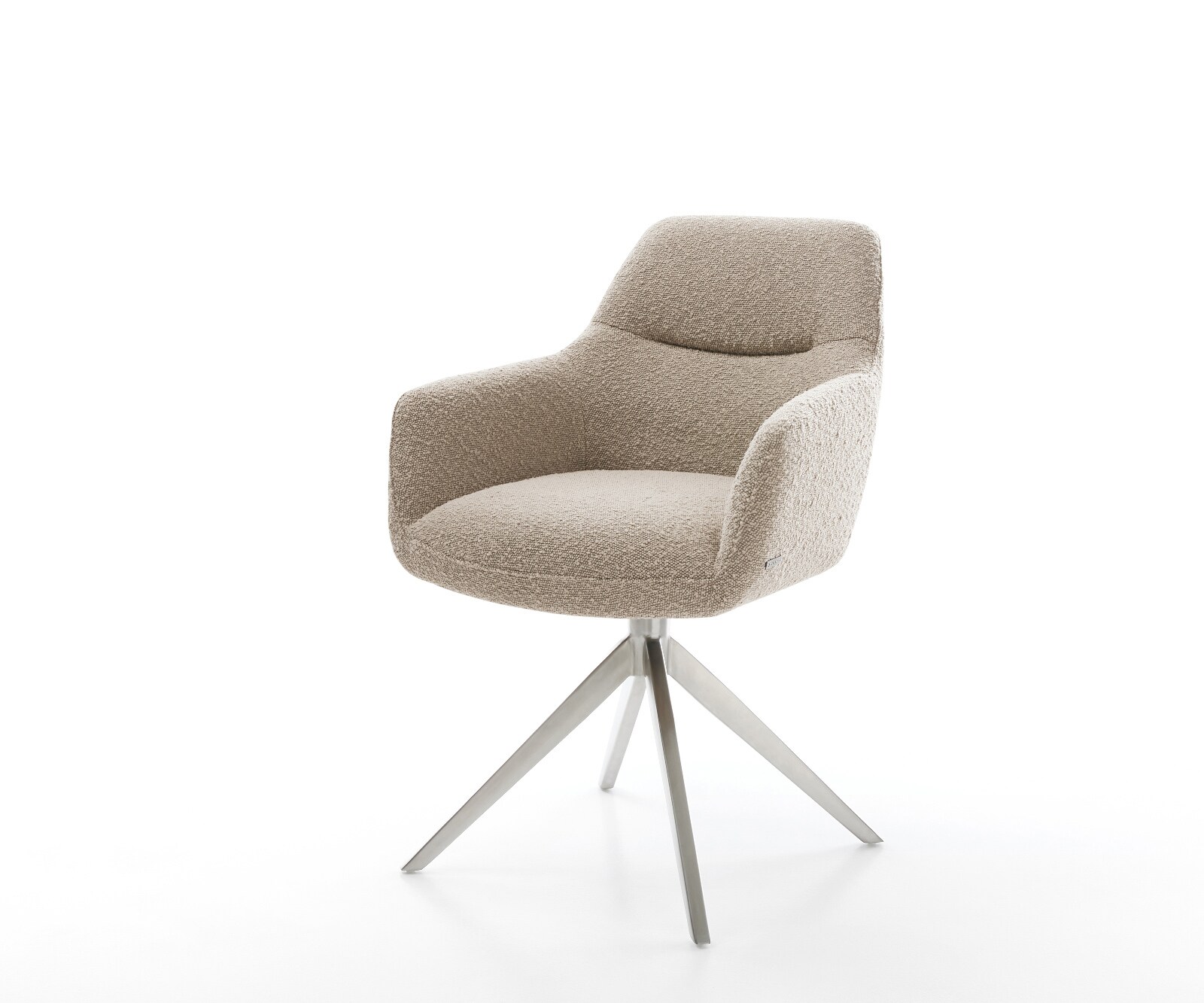 Drehstuhl Pejo-Flex Bouclé Schlamm Kreuzgestell breit Edelstahl 360° drehbar Wippfunktion Taschenfederkern