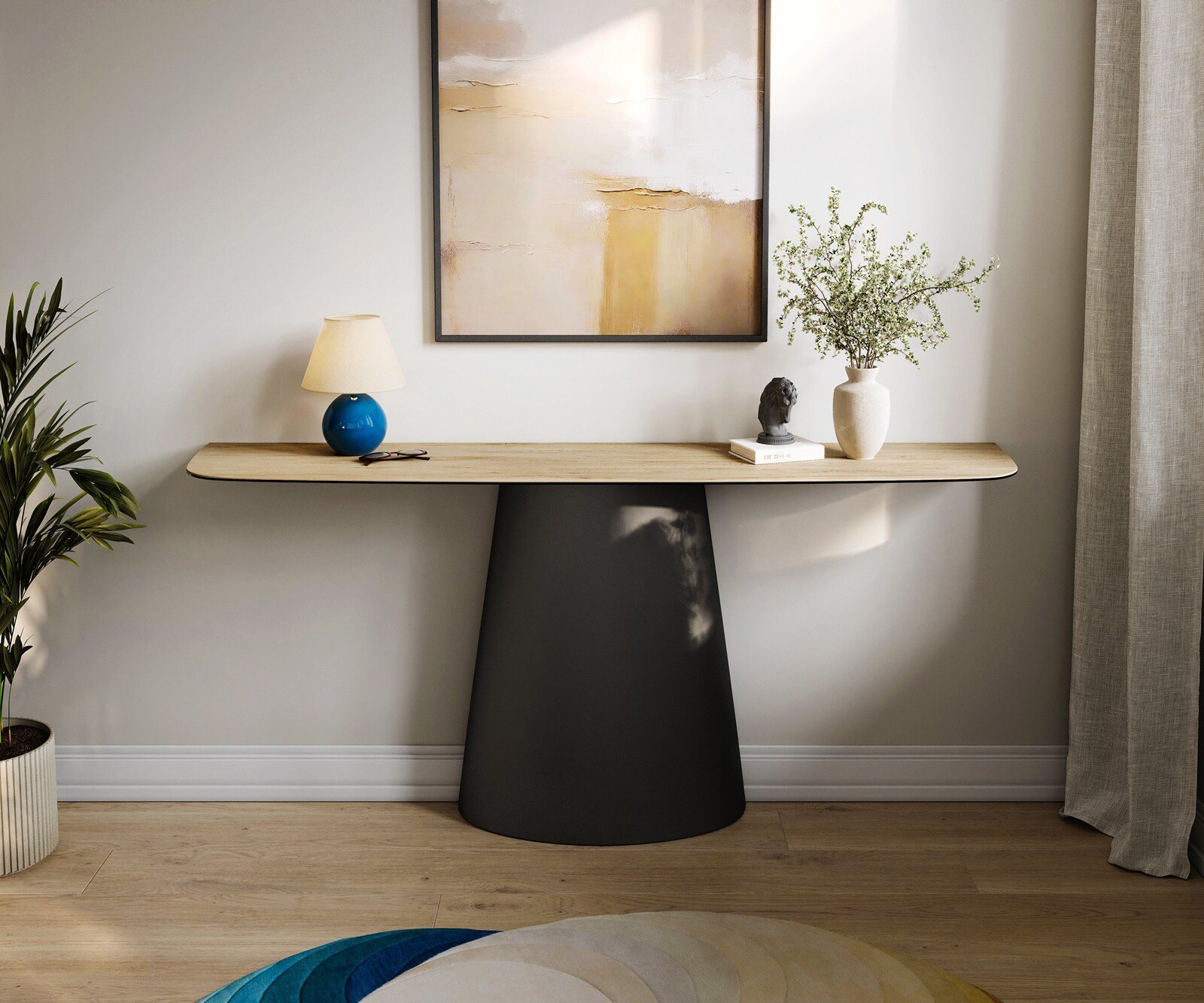 Konsolentisch Edge Boot 180x40 cm Keramik Laminam® Sabbia Eichefarbig Conos Metall Schwarz 4