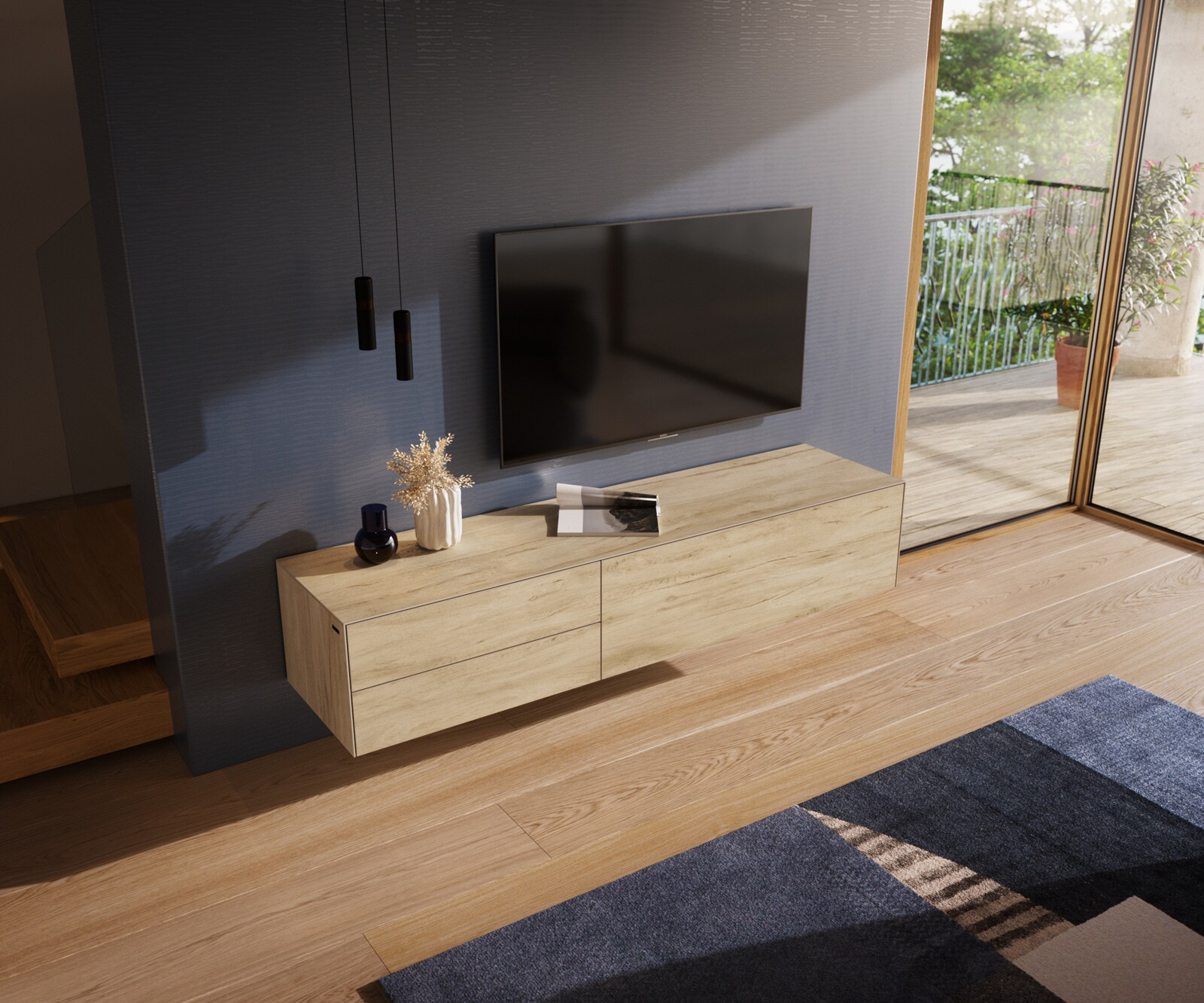 Lowboard Cuor 180 cm Keramik Laminam® Sabbia Eichefarbig 1 Klappe 2 Schubfächer Schwebend 4