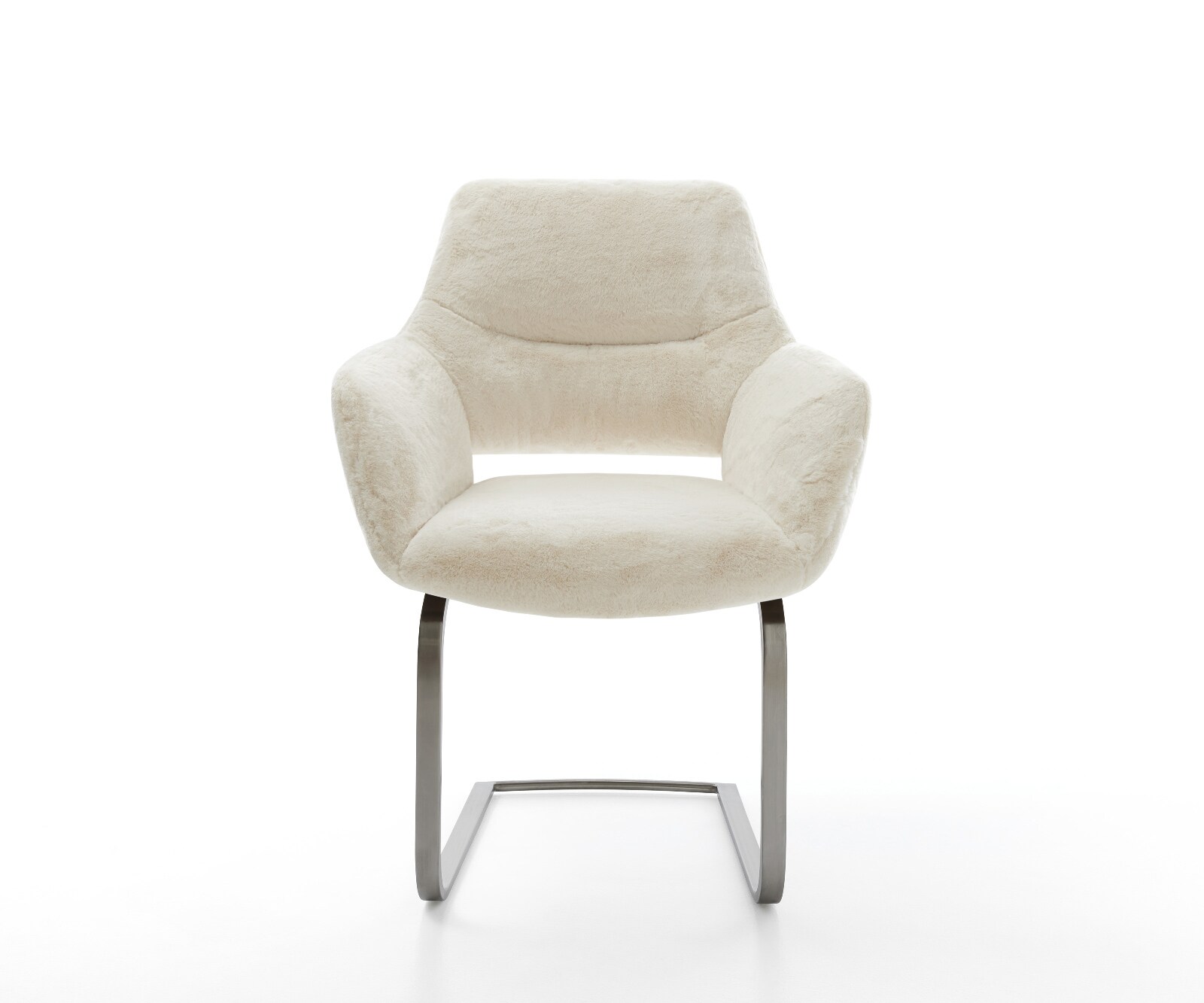 Freischwinger Yago-Flex mit Armlehnen Plüsch Creme-Weiß Freischwinger flach Graphit Taschenfederkern 1