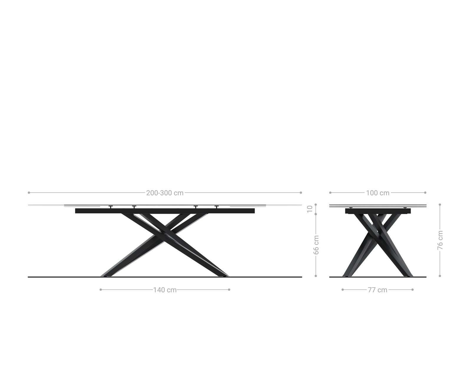 Esstisch Edge 200-300x100 Keramik Laminam®Statuarietto Weiß Kreuzgestell Rechteck Edelstahl ausziehbar 9