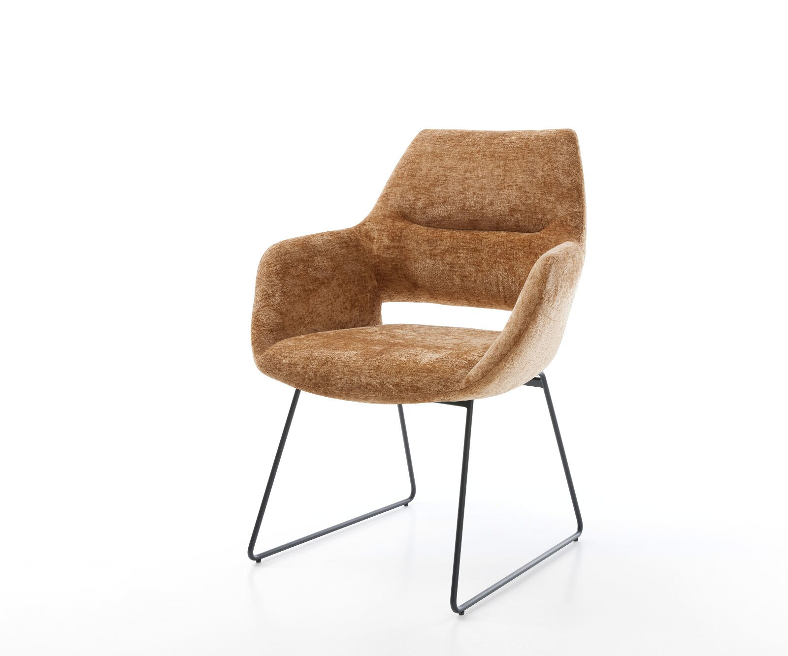 Chaise-pivotante Yago-Flex avec accoudoirs bouclé blanc cadre croisé large acier inoxydable pivote sur 360°