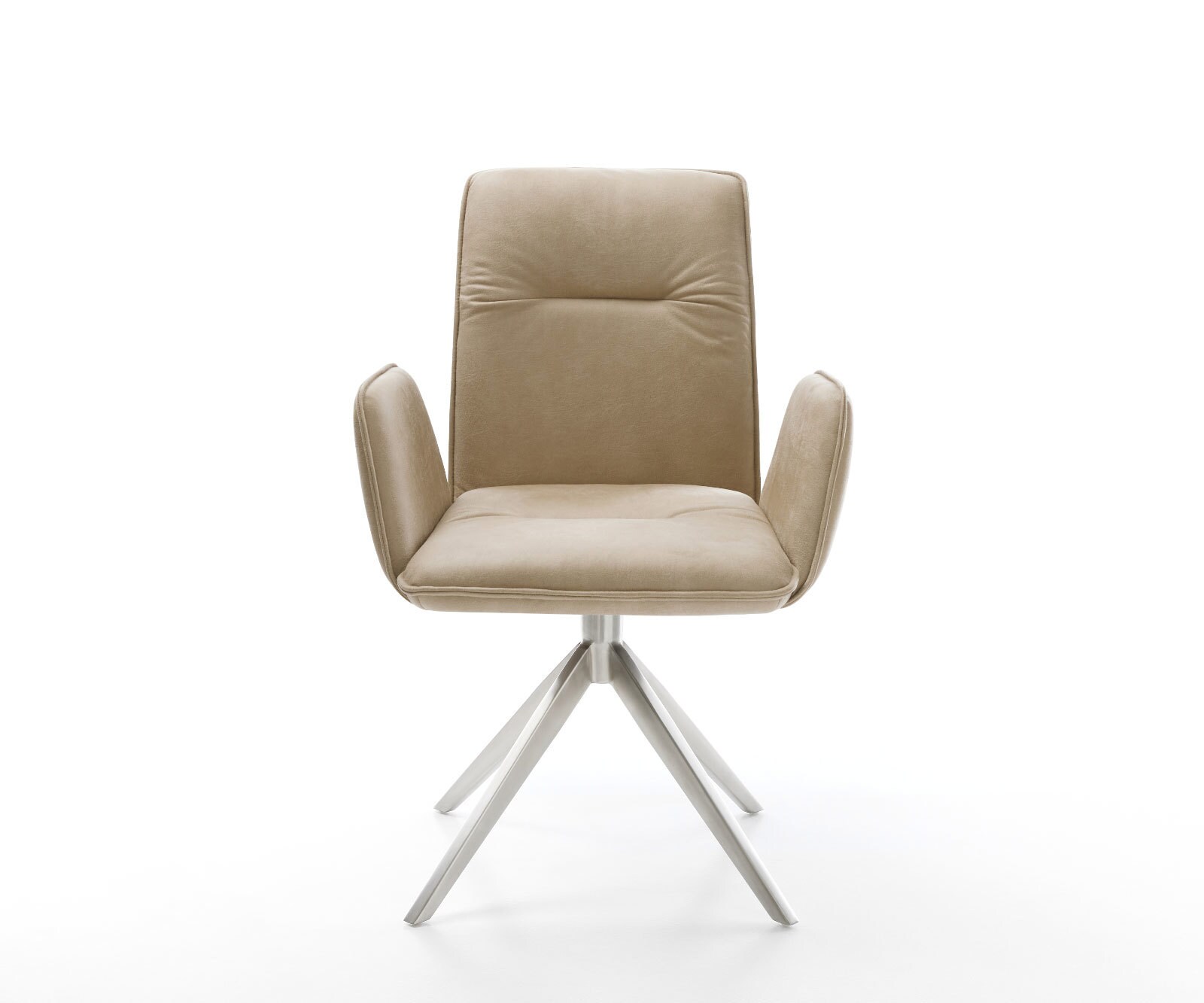 Chaise-pivotante Vinja-Flex microvelours beige vintage pied croisé large acier inoxydable brossé pivotement sur 360° fonction bascule 1