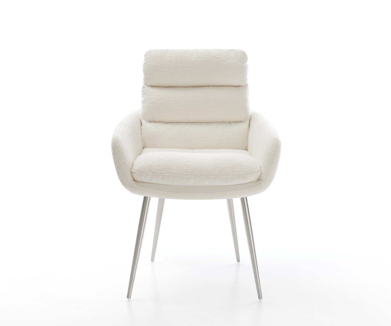 Esszimmerstuhl Abelia-Flex mit Armlehnen Bouclé Soft Beige 4-Fuß konisch Edelstahl 1