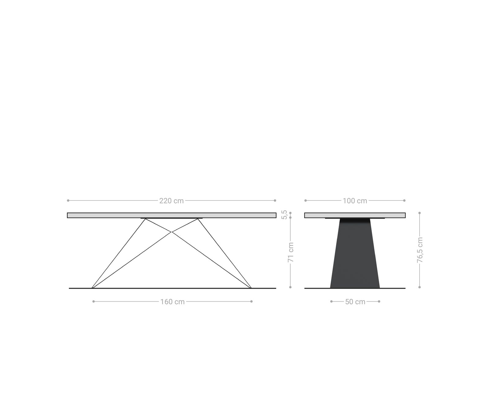 Esstisch Edge 220x100 XL Akazie Platin V-Gestell Flachstahl Schwarz Live-Edge 8