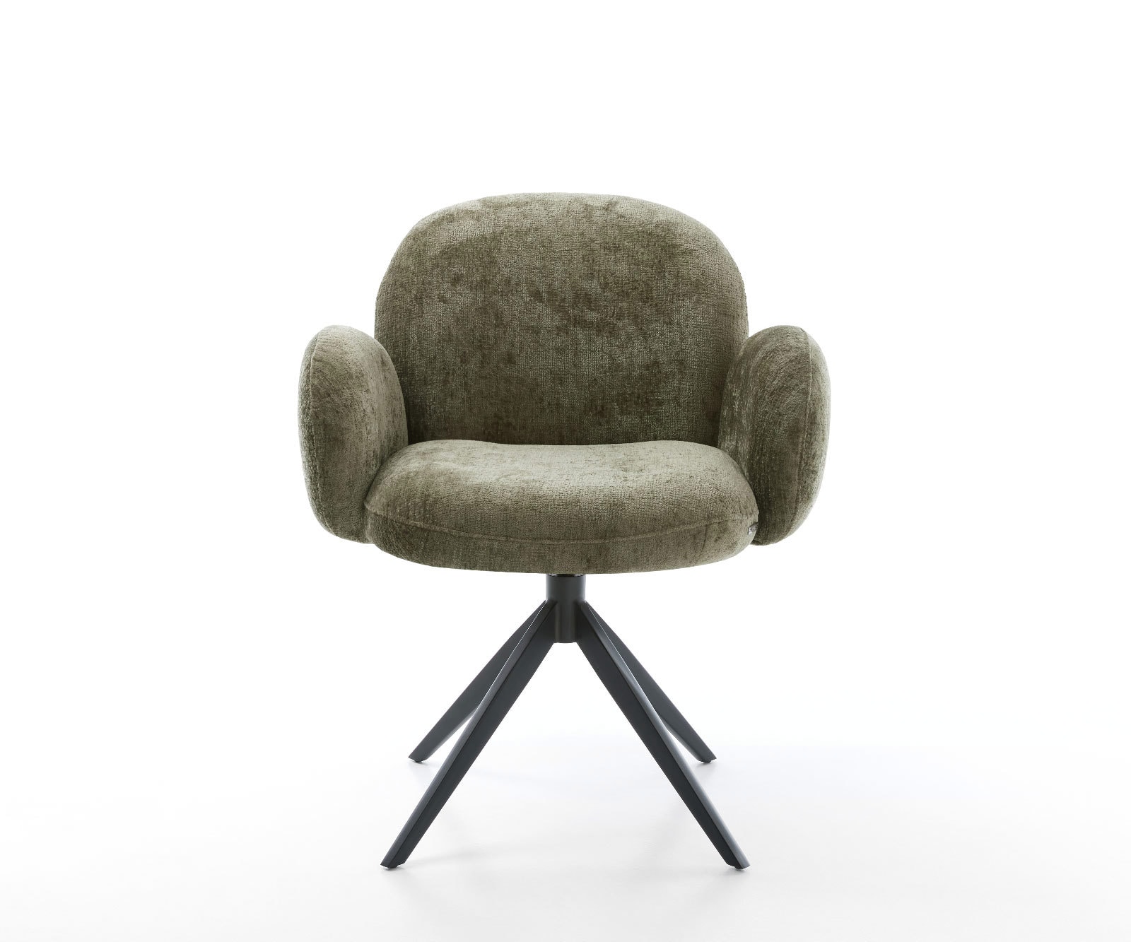 Chaise-pivotante Nube-Flex avec accoudoirs chenille olive pied croisé large noir pivotement sur 360° fonction bascule ressorts ensachés 2