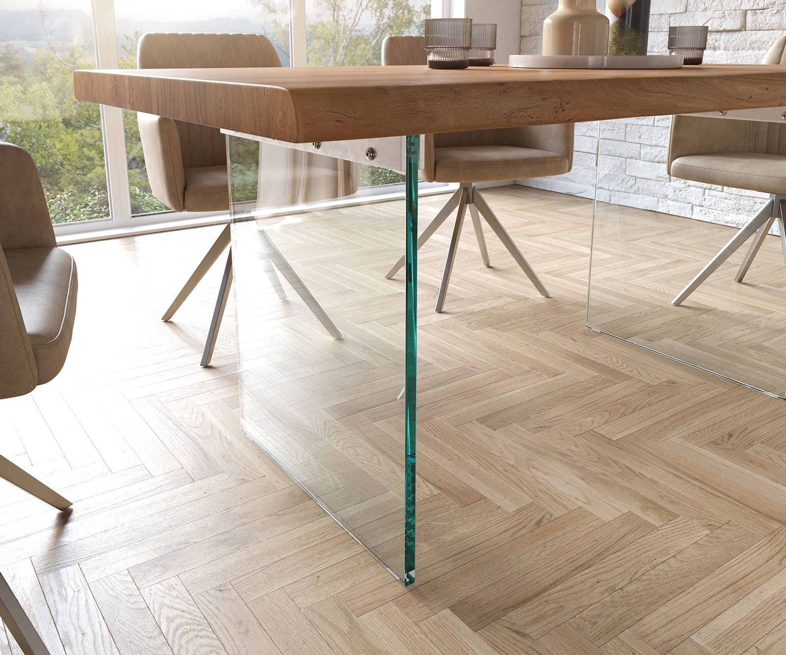 Esstisch Edge 160x90 XL Akazie Natur Glas Live-Edge 5 Esstisch Edge 160x90 XL Akazie Natur Glas Live-Edge 5