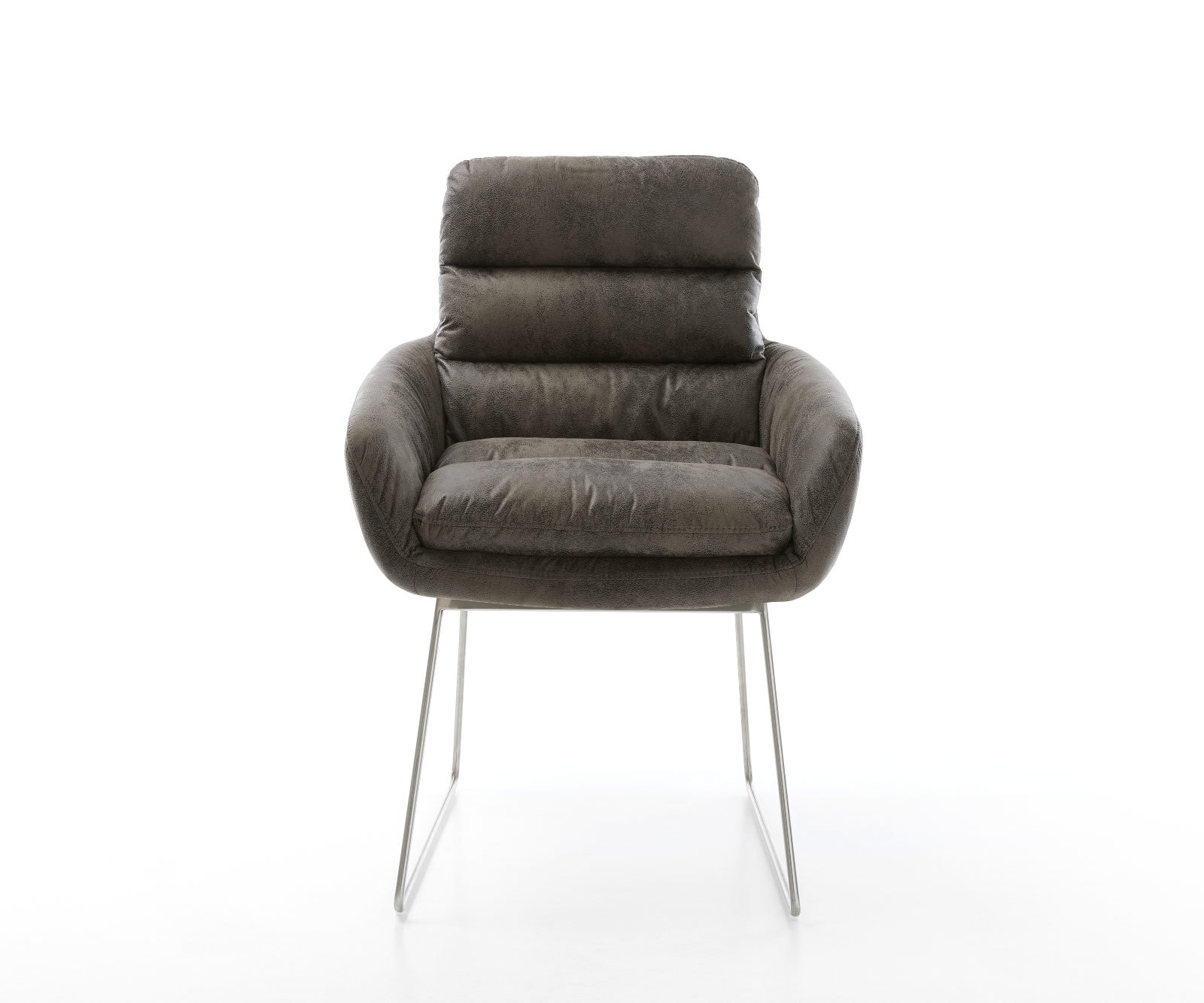 Esszimmerstuhl Abelia-Flex mit Armlehnen Mikrofaser Grau Antik Kufengestell Edelstahl 1 Esszimmerstuhl Abelia-Flex mit Armlehnen Mikrofaser Grau Antik Kufengestell Edelstahl 1