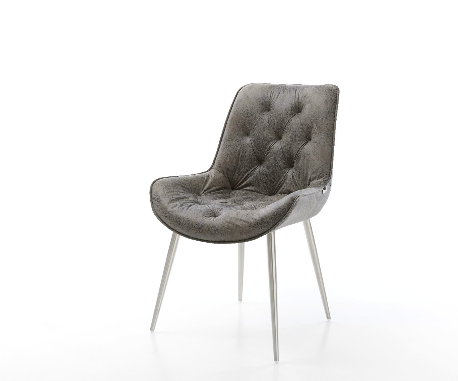 Chaise-de-salle-à-manger Taimi-Flex microvelours gris antique 4 pieds coniques acier inoxydable brossé 1