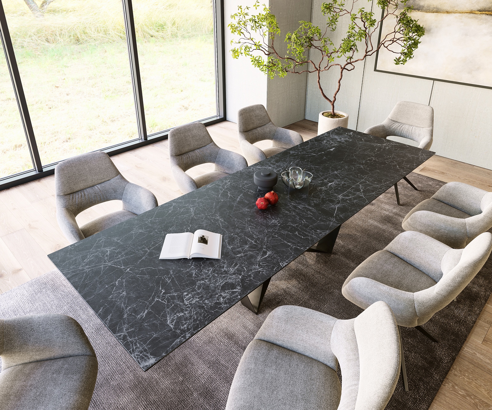 Table-à-manger Edge 300x100cm Laminam® céramique gris pieds milieu acier plat noir 3 Table-à-manger Edge 300x100cm Laminam® céramique gris pieds milieu acier plat noir 3