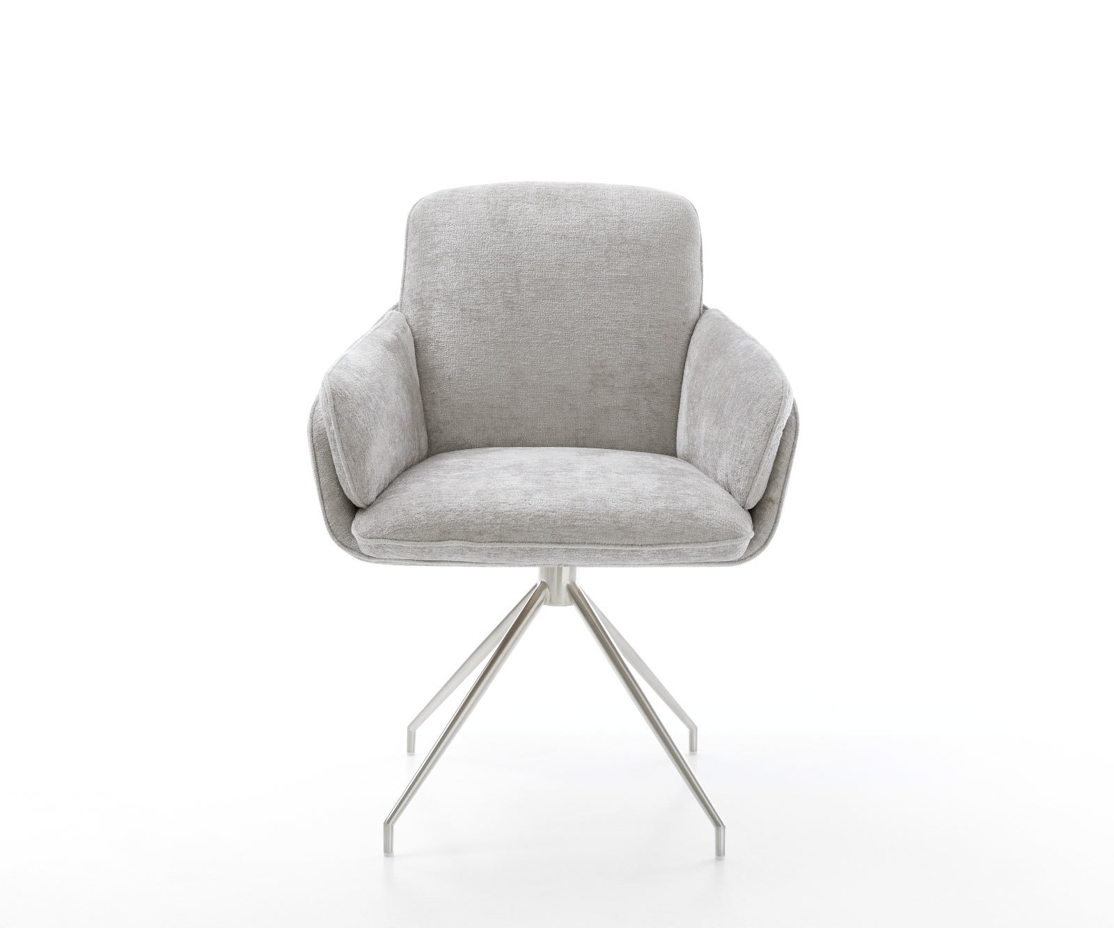 Drehstuhl Luan-Flex mit Armlehnen Chenille Silbergrau Kreuzgestell konisch Edelstahl 180° drehbar 1 Drehstuhl Luan-Flex mit Armlehnen Chenille Silbergrau Kreuzgestell konisch Edelstahl 180° drehbar 1