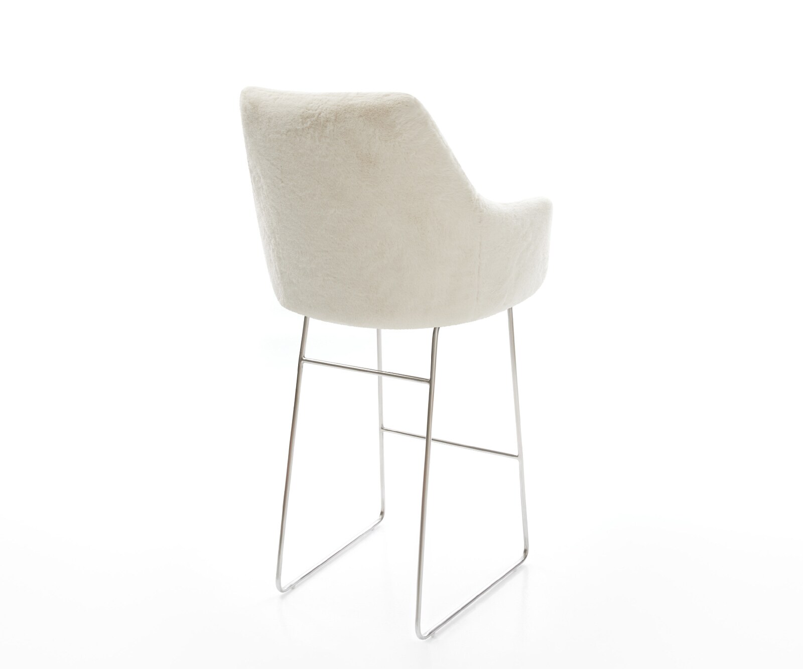 Barstuhl Alja-Flex Plüsch Creme-Weiß Kufengestell Edelstahl Silberfarben Taschenfederkern 5