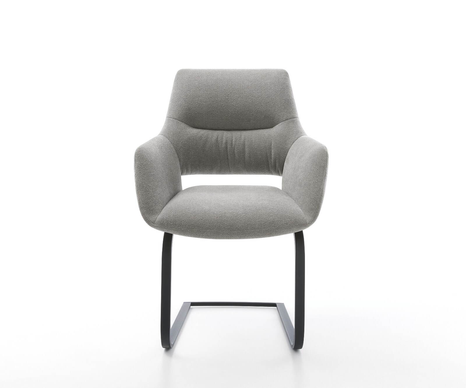 Cantilever Yago-Flex avec accoudoirs tissu structuré doux gris pied cantilever plat noir resorts ensachés 1
