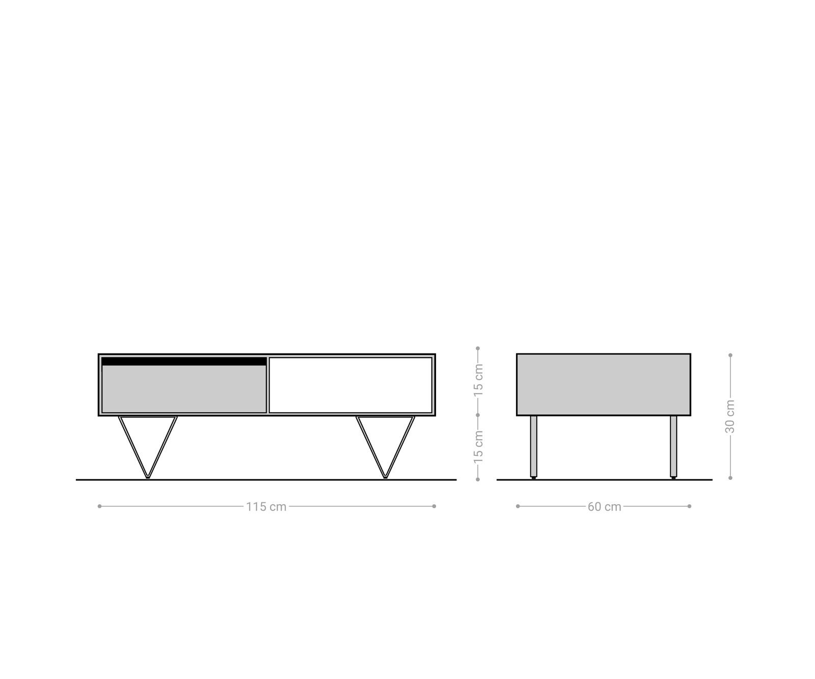 Table-basse Stonegrace 115x60 cm Acacia marron ardoise 2 tiroirs 1 compartiment Pied en V noir 4
