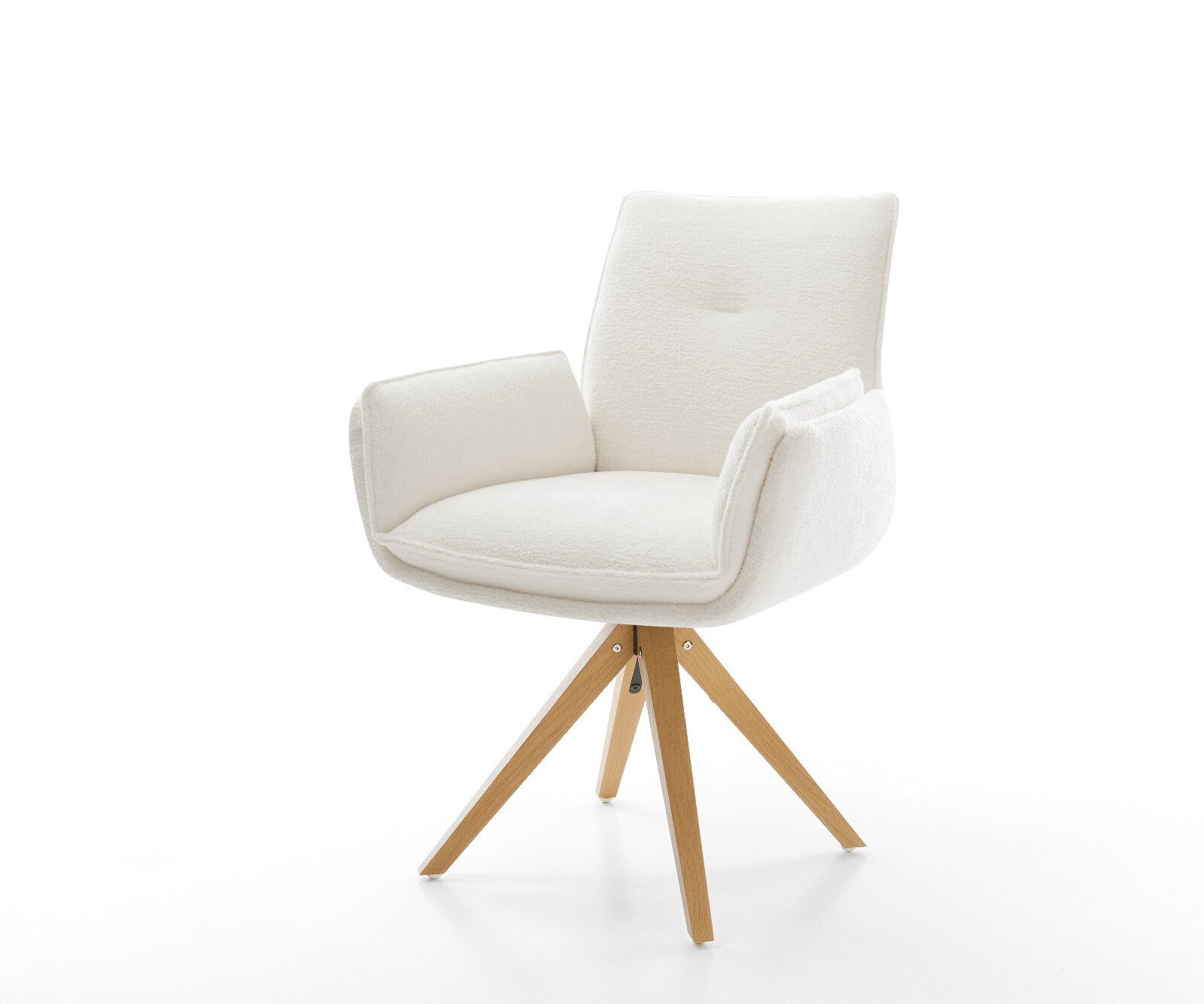 Drehstuhl Nela-Flex Bouclé Soft Beige Holzgestell kantig Natur 360° drehbar 1