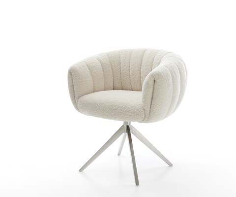 Chaise-pivotante Jada-Flex tissu teddy beige pied croisé large acier inoxydable brossé pivotement sur 360° fonction bascule ressorts ensachés