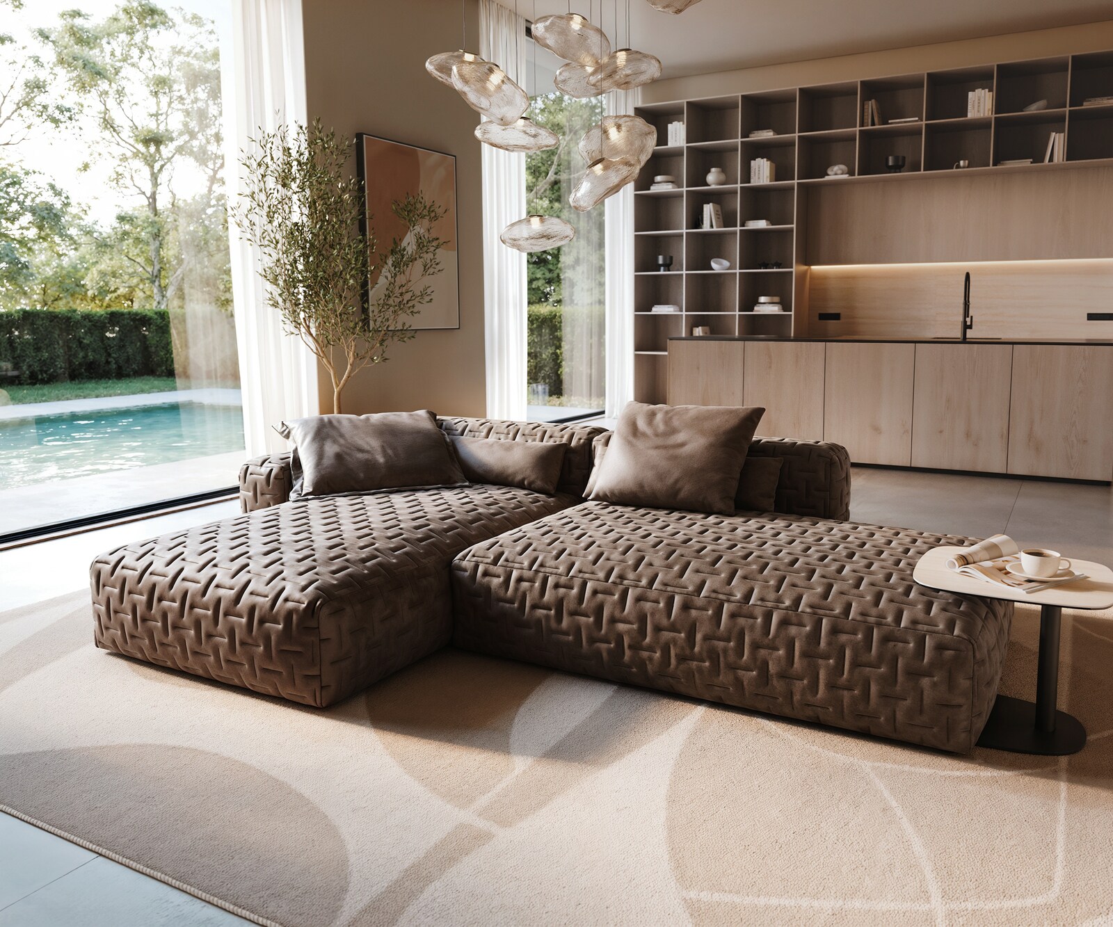 Ecksofa Freestyle 310x200 cm Mikrofaser Taupe Vintage Gesteppt 1