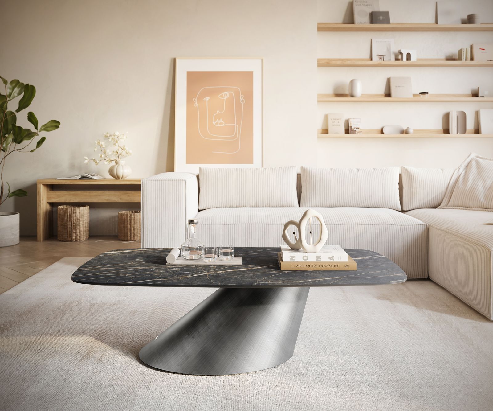 Table basse Edge Boot 120x70 cm céramique Laminam® Noir Desir brun Conis argent métallique 2