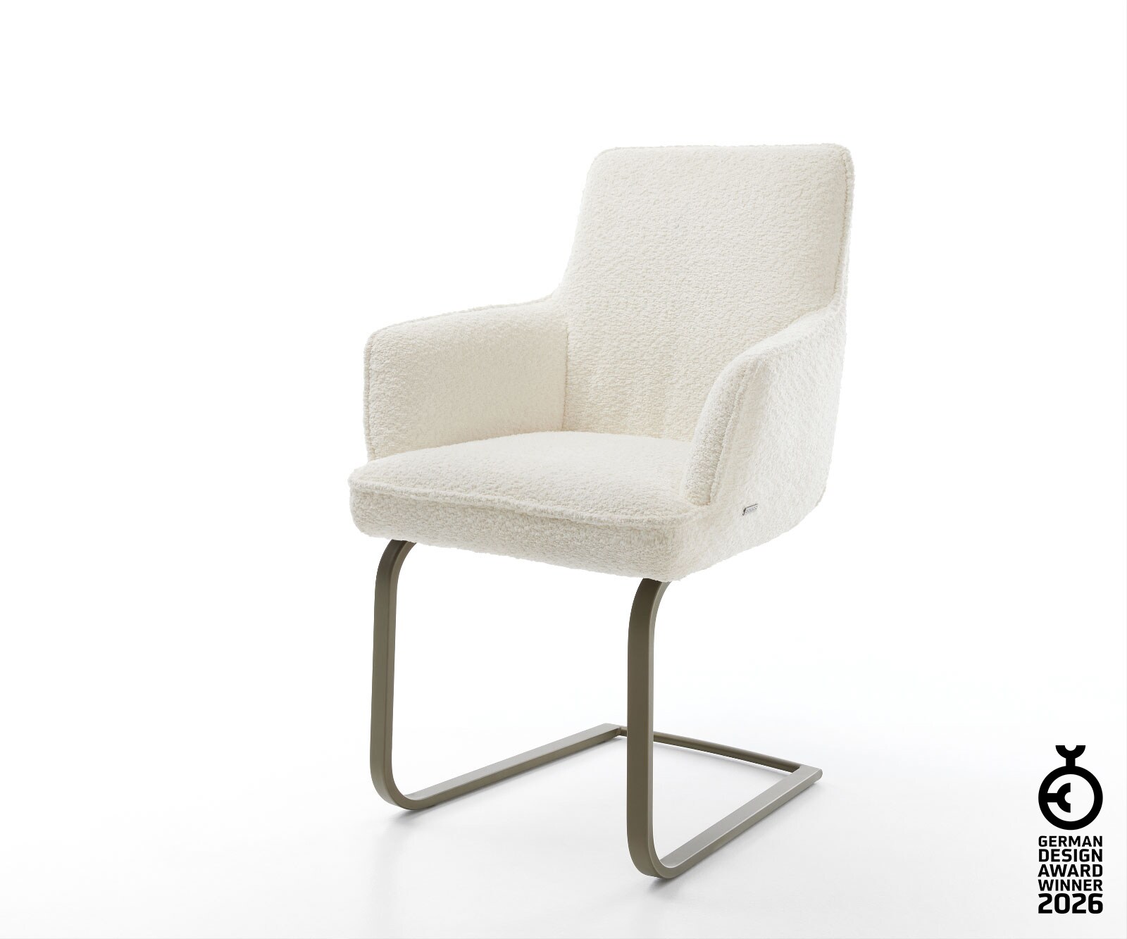 Cantilever Heira-Flex avec accoudoirs bouclé blanc pied cantilever plat aspect titane ressorts ensachés 1