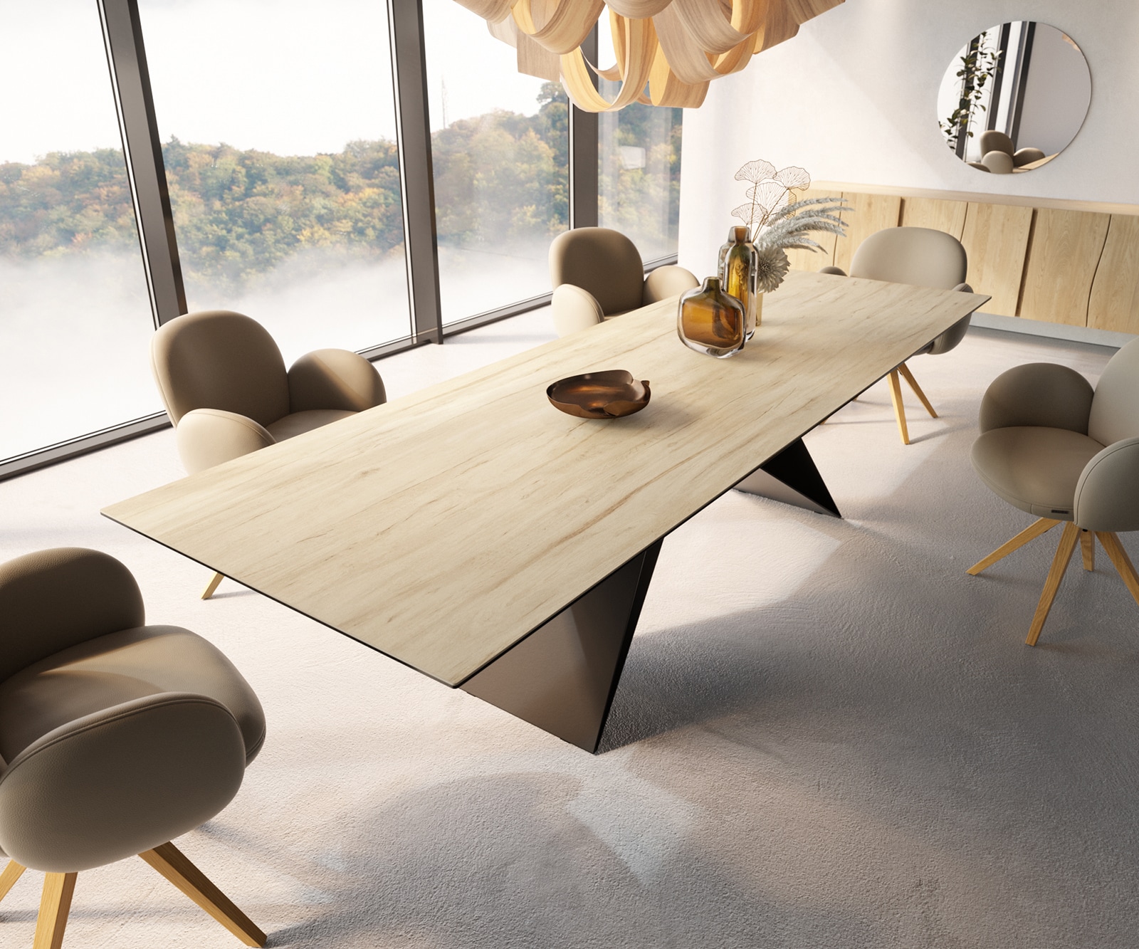 Esstisch Edge 300x100 Keramik Laminam® Sabbia Eichefarbig V-Gestell Flachstahl Schwarz 5 Esstisch Edge 300x100 Keramik Laminam® Sabbia Eichefarbig V-Gestell Flachstahl Schwarz 5