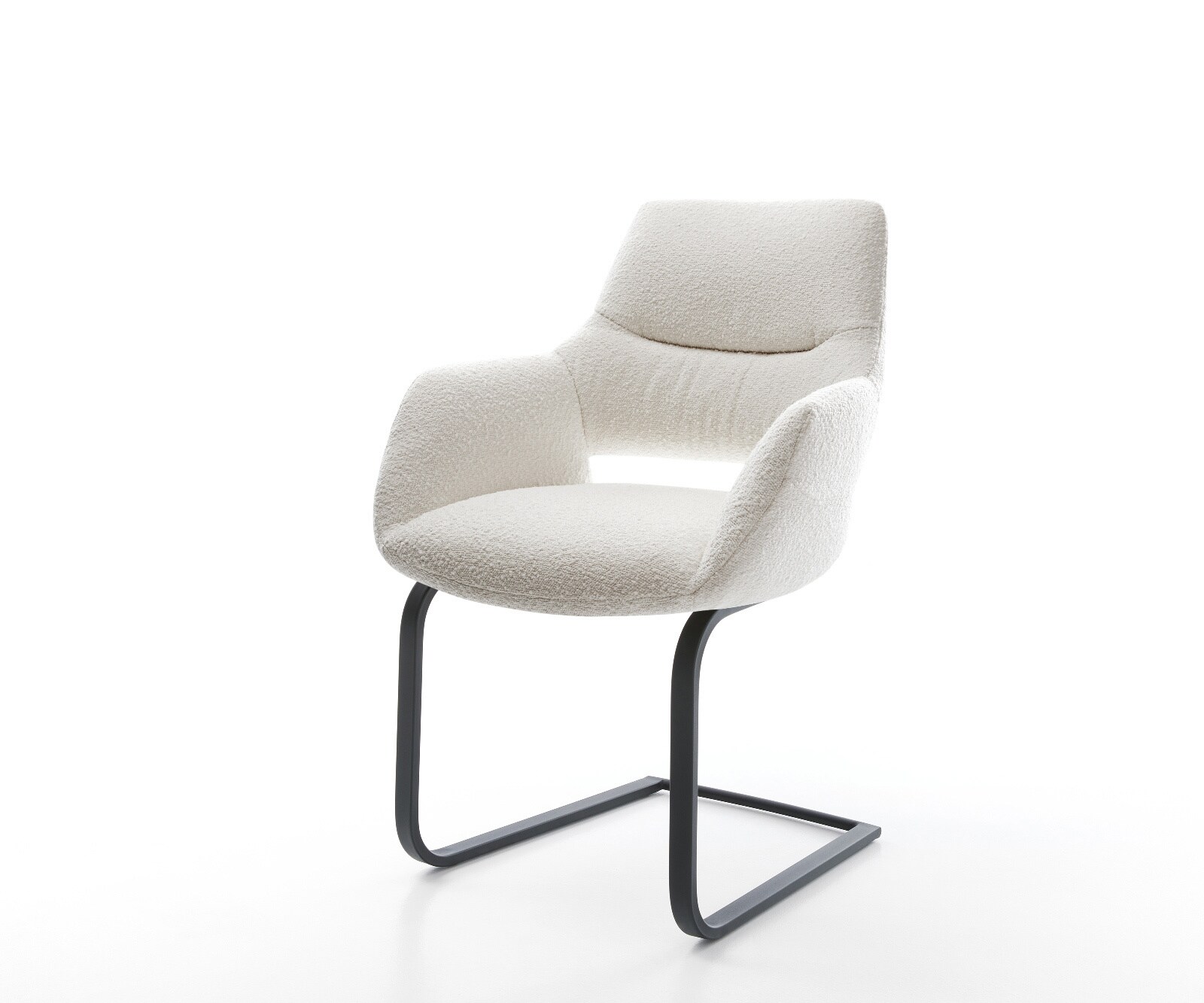 Cantilever Yago-Flex avec accoudoirs bouclé crème-blanc pied cantilever plat noir ressorts ensachés