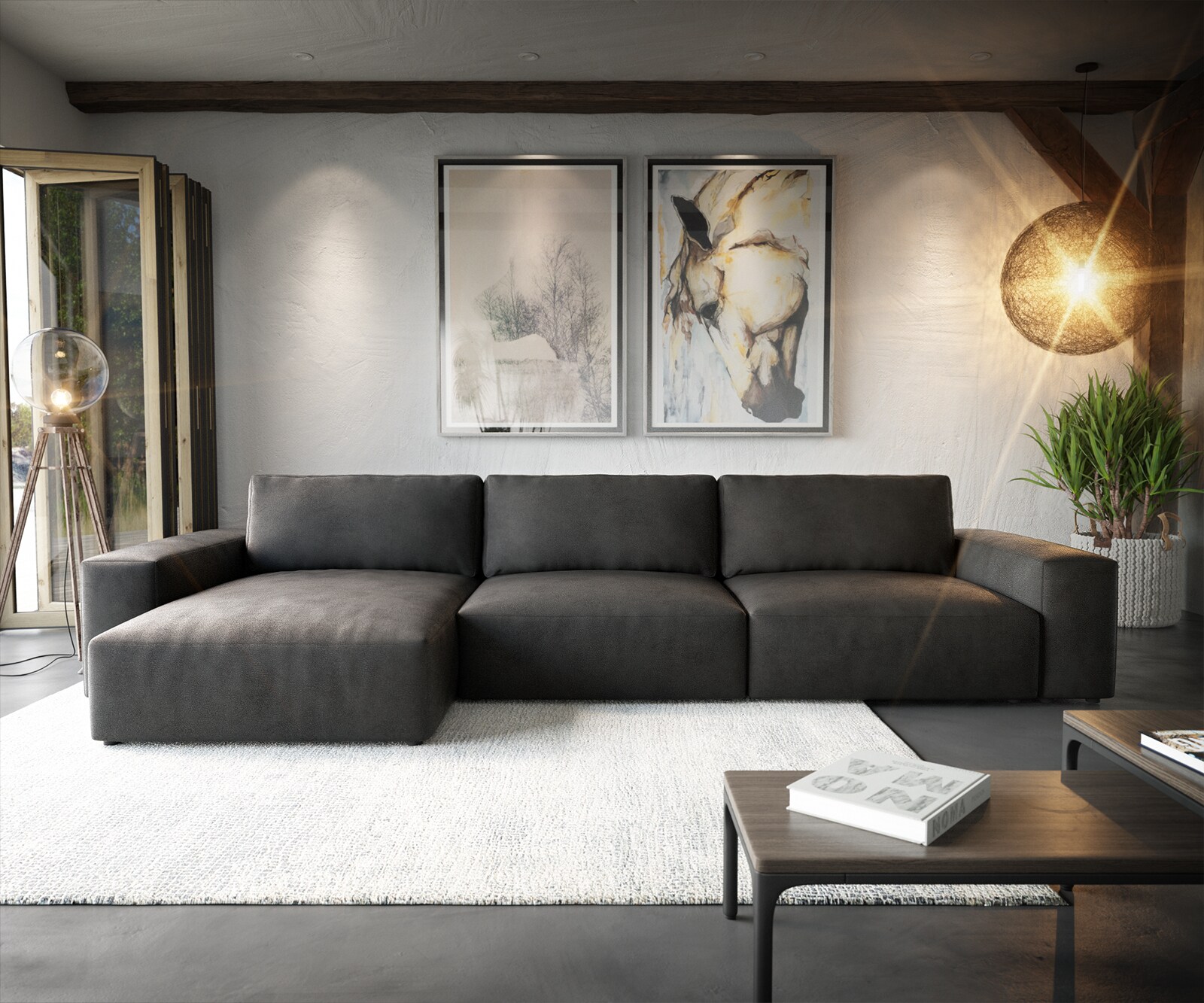 Ecksofa Lanzo XL 380x180 cm Lederimitat Vintage Anthrazit Recamiere variabel 1 Ecksofa Lanzo XL 380x180 cm Lederimitat Vintage Anthrazit Recamiere variabel 1