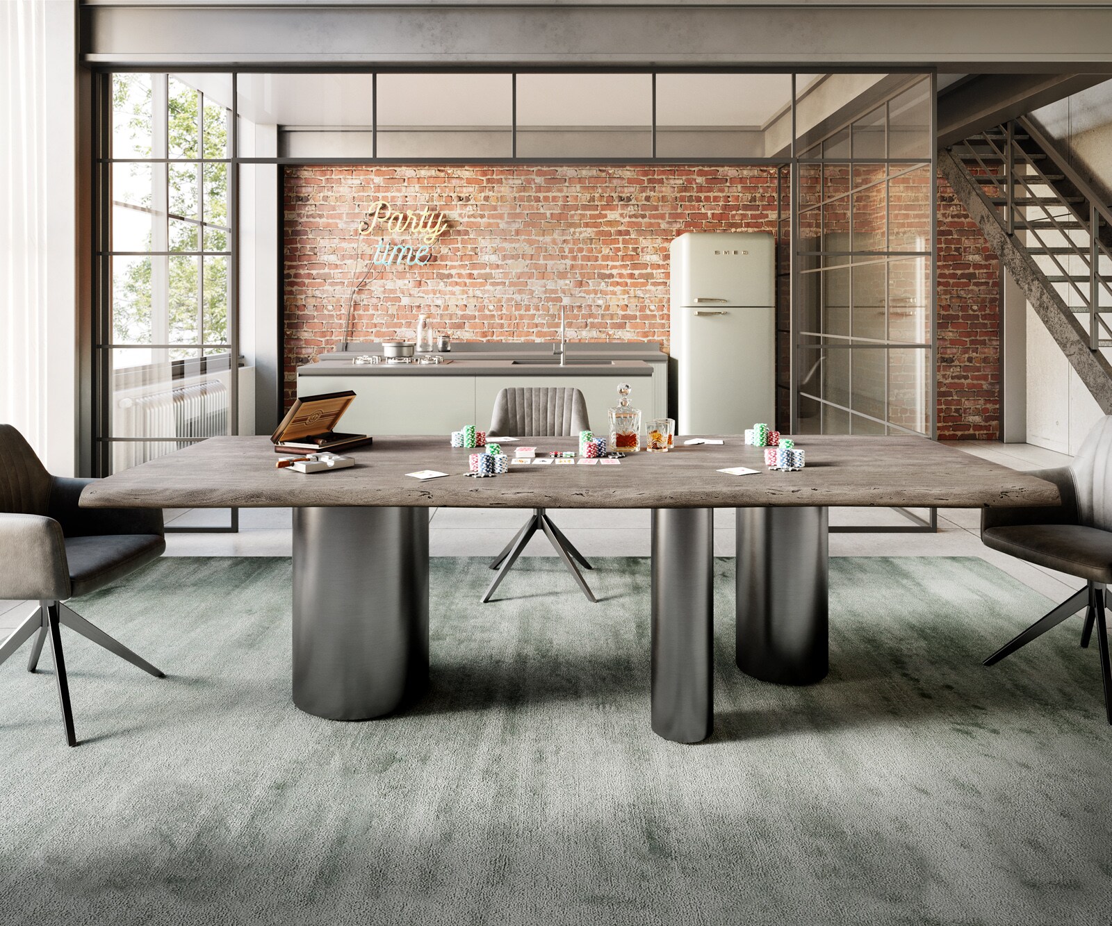 Esstisch Edge 260x100 Akazie Platin Troa Edelstahl Graphit Live-Edge 2