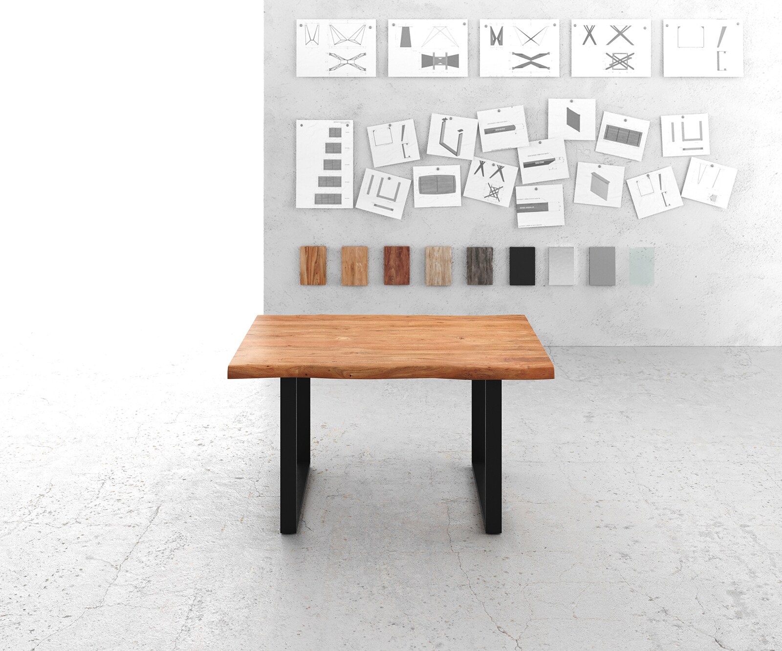 Esstisch Edge 140x90 XL Akazie Natur Metall schwarz Live-Edge 2