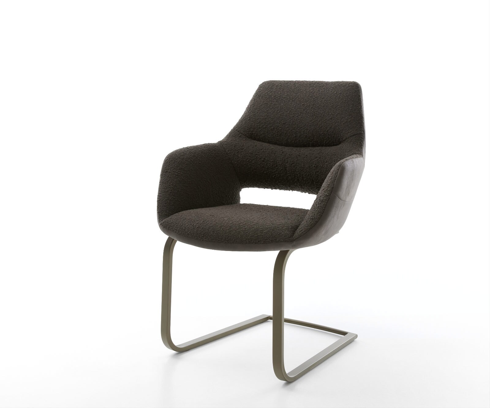 Chaise-pivotante Yago-Flex avec accoudoirs bouclé blanc cadre croisé large acier inoxydable pivote sur 360°