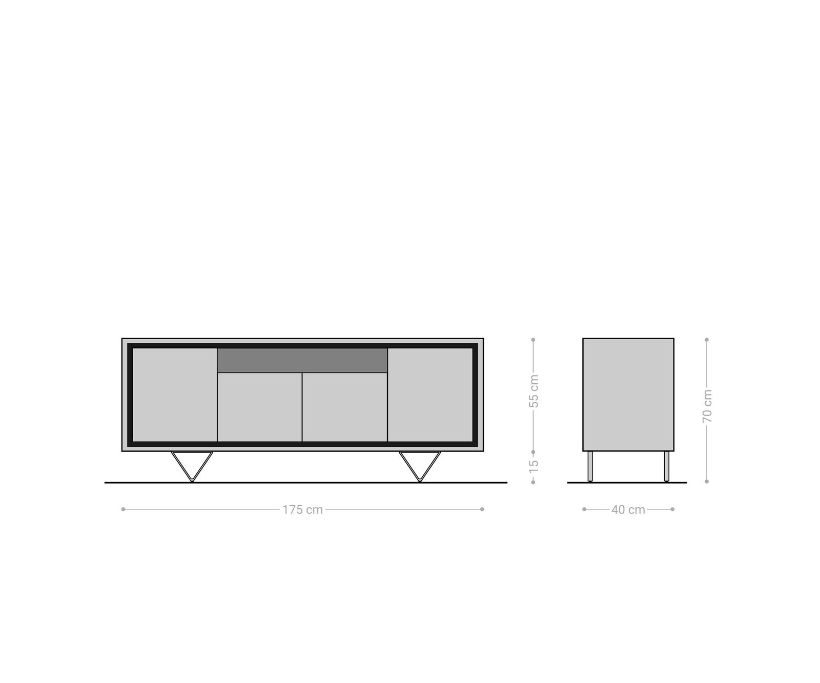 Sideboard Stonegrace 175 cm Akazie Braun Steinfurnier 4 Türen 1 Fach V-Fuß Schwarz 6