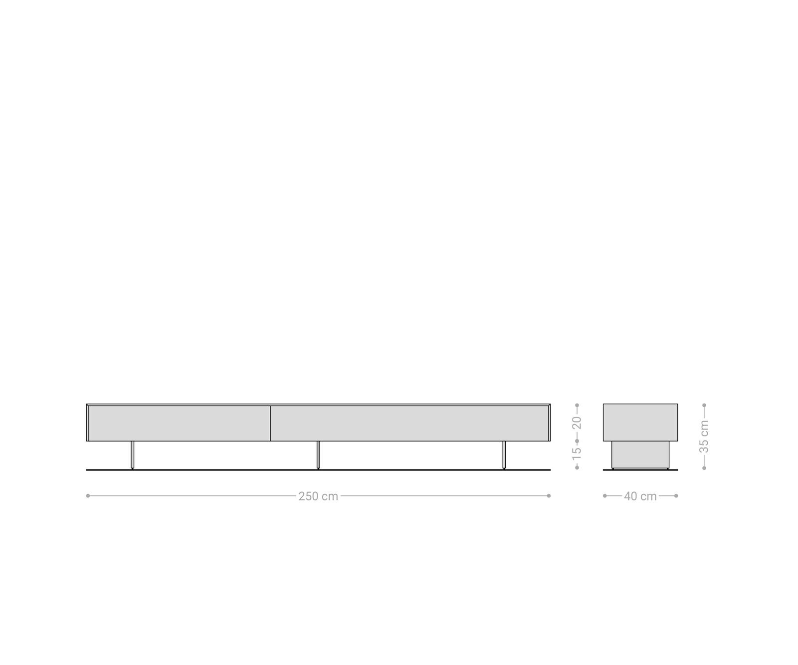 Lowboard Cuor 250 cm Keramik Laminam® Emperador Extra Lucidato Dunkelbraun 1 Klappe 1 Schubfach Fuß Schwebeoptik Edelstahl 7