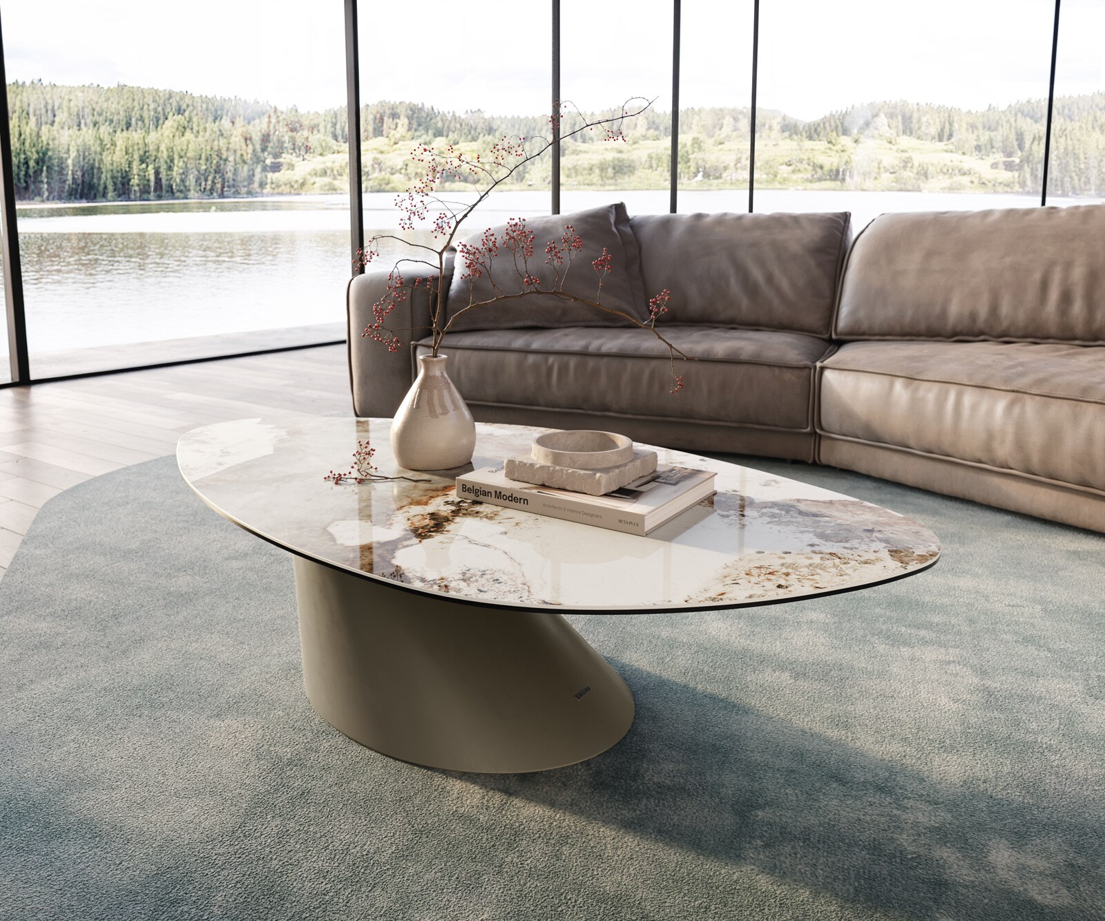 Table basse Edge Organique 140x76 cm céramique Minas Melange Conis Metall finition effet titane 2