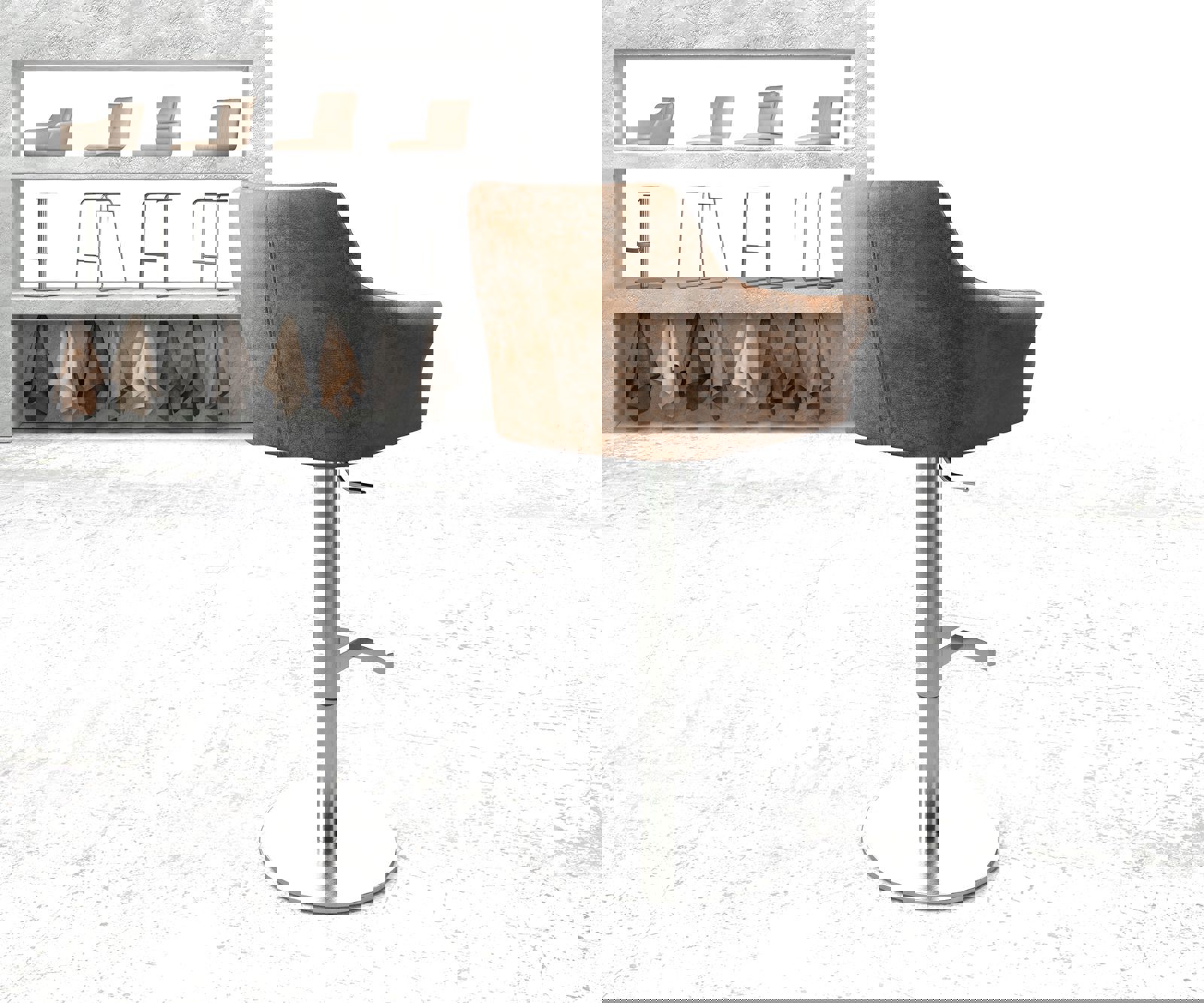 Barstuhl Yulo-Flex Vintage Braun Drehfuß höhenverstellbar Edelstahl 2 Barstuhl Yulo-Flex Vintage Braun Drehfuß höhenverstellbar Edelstahl 2