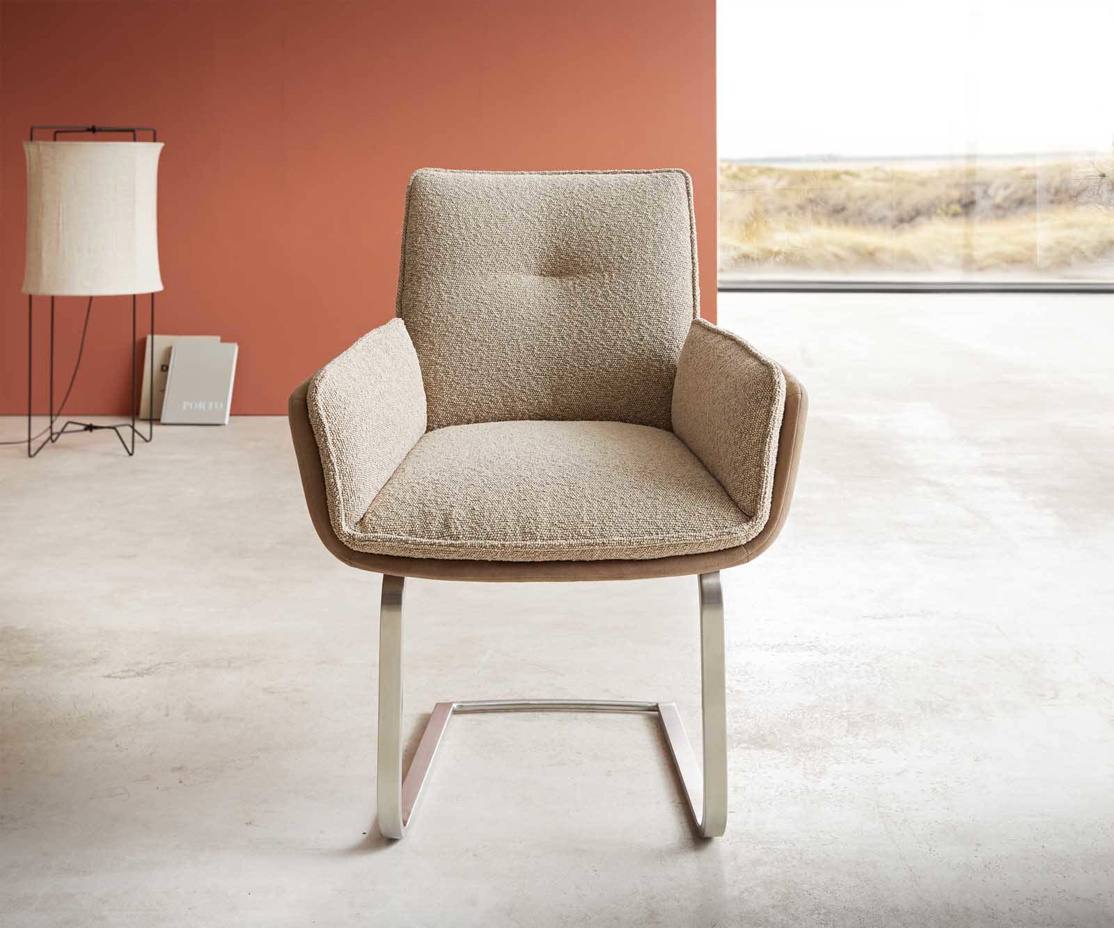 Cantilever Nela-Flex tissu mixte couleur boue pied cantilever plat acier inoxydable brossé 1