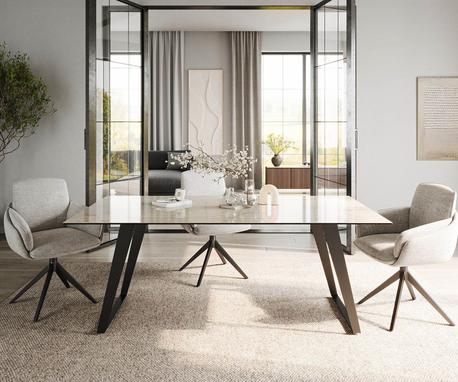 Table à manger Edge 200x100 Céramique Laminam® Onice Oro Métal Oblique Noir 1