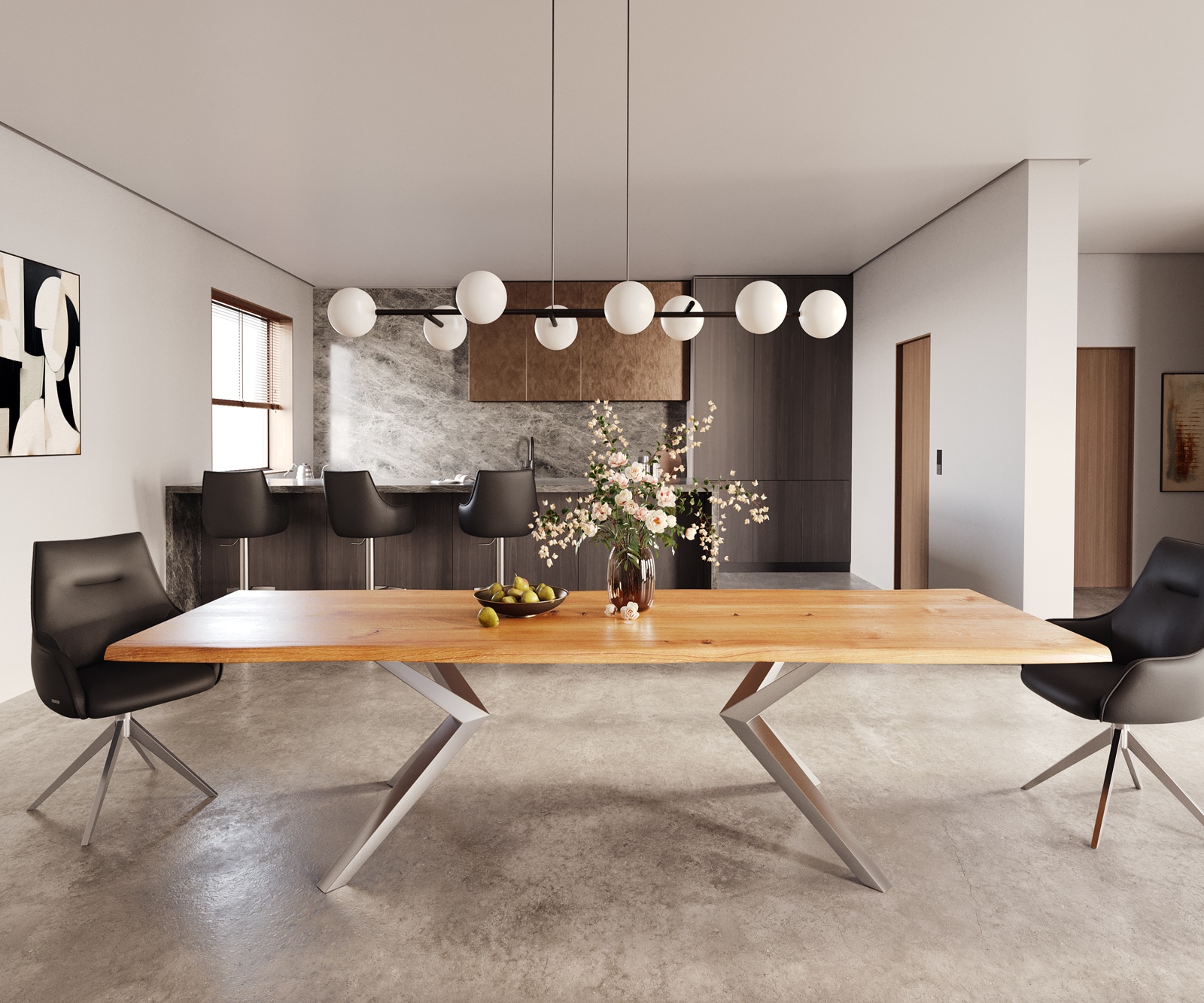 Esstisch Edge 300x100x4 Eiche Natur Zenthara kantig Edelstahl Live-Edge 1 Esstisch Edge 300x100x4 Eiche Natur Zenthara kantig Edelstahl Live-Edge 1