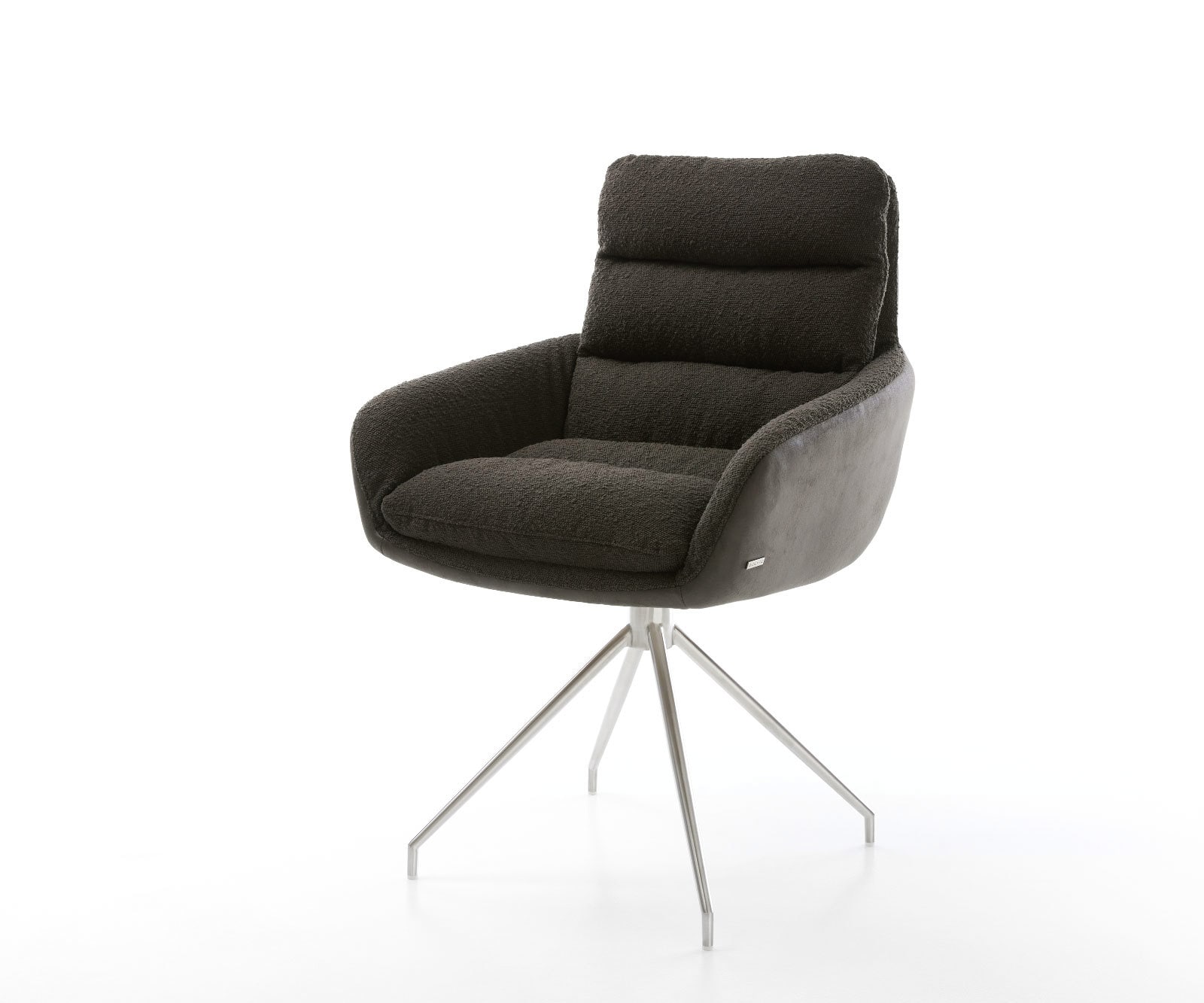 Drehstuhl Abelia-Flex mit Armlehnen Materialmix Schwarz Kreuzgestell konisch Edelstahl 180° drehbar Drehstuhl Abelia-Flex mit Armlehnen Materialmix Schwarz Kreuzgestell konisch Edelstahl 180° drehbar