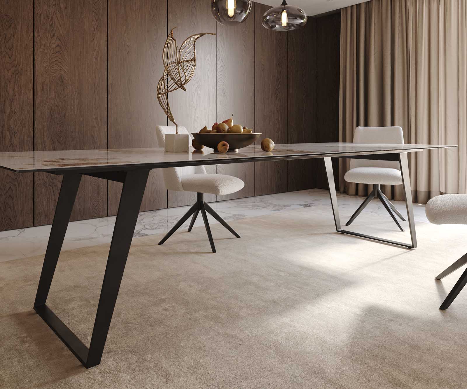 Esstisch Edge 300x100 Keramik Minas Melange Weiß-Beige Metall Schräg Schwarz 6 Esstisch Edge 300x100 Keramik Minas Melange Weiß-Beige Metall Schräg Schwarz 6