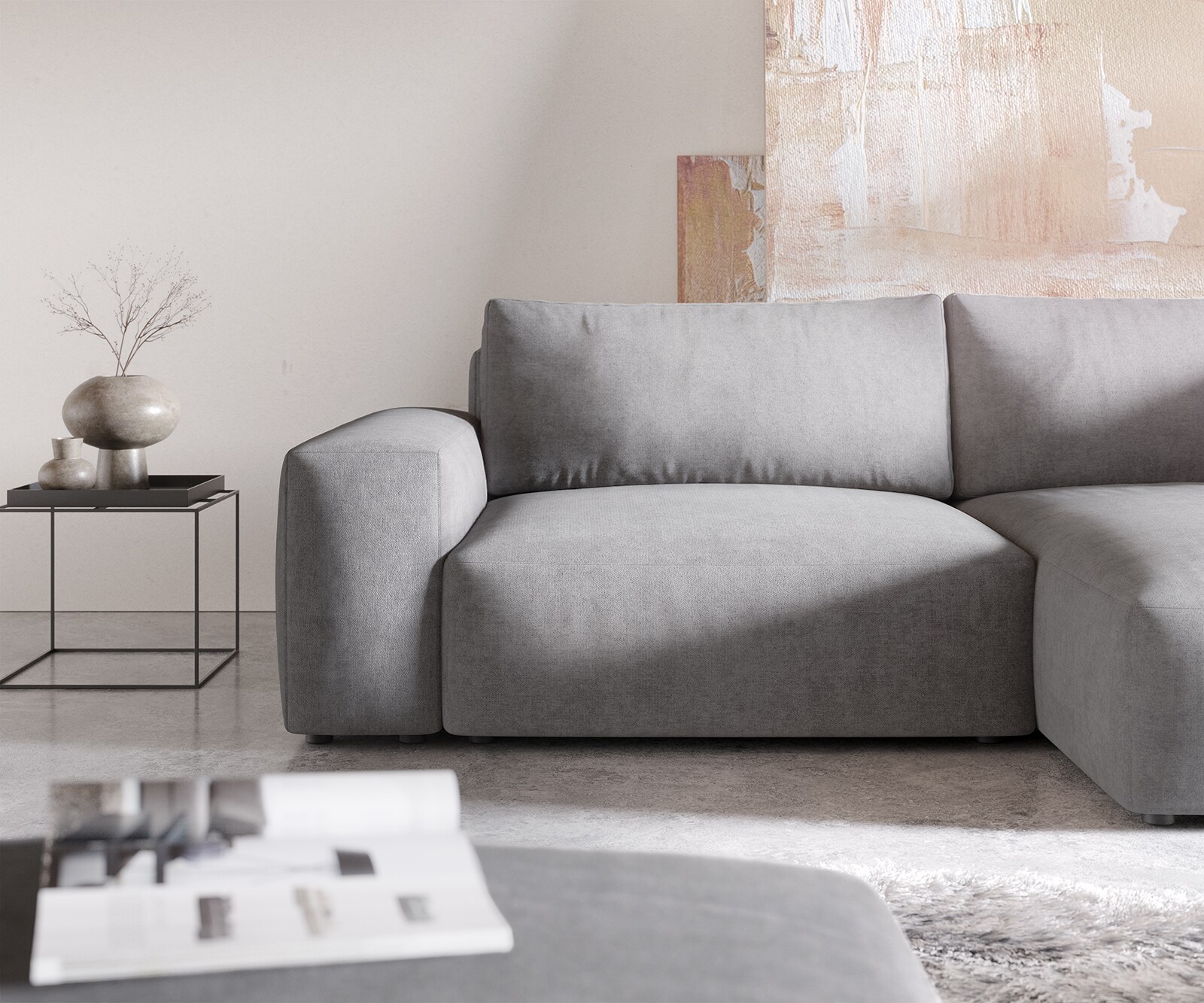 Canapé d'angle Lanzo XL 270x180 cm Microfibre Gris Recamière variable avec Tabouret 4
