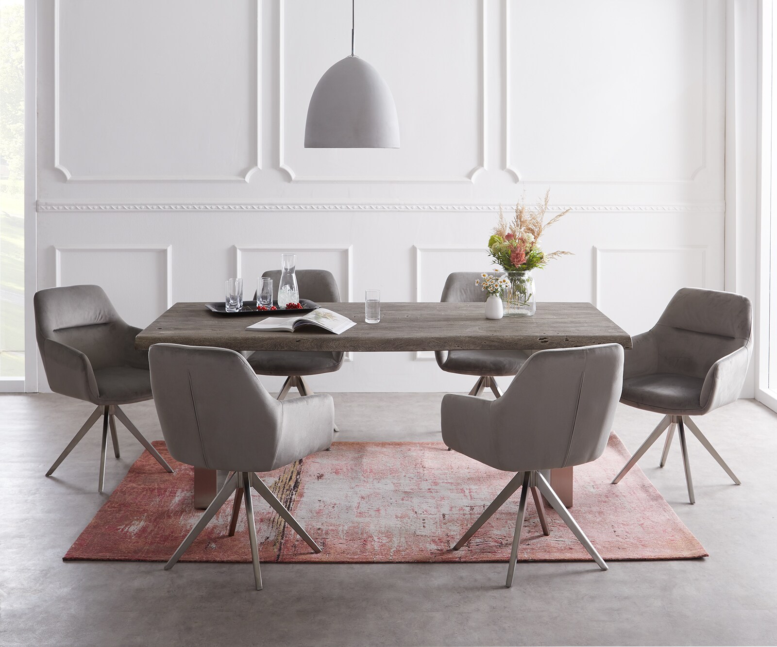 Esstisch Edge 180x90 XL Akazie Platin Edelstahl Schmal Live-Edge 1 Esstisch Edge 180x90 XL Akazie Platin Edelstahl Schmal Live-Edge 1