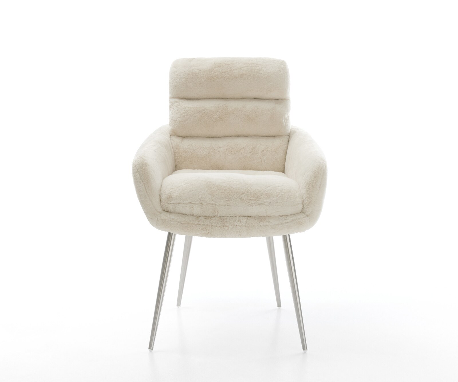 Chaise-de-salle-à-manger Abelia-Flex avec accoudoirs peluche crème-blanc 4 pieds coniques acier inoxydable 1