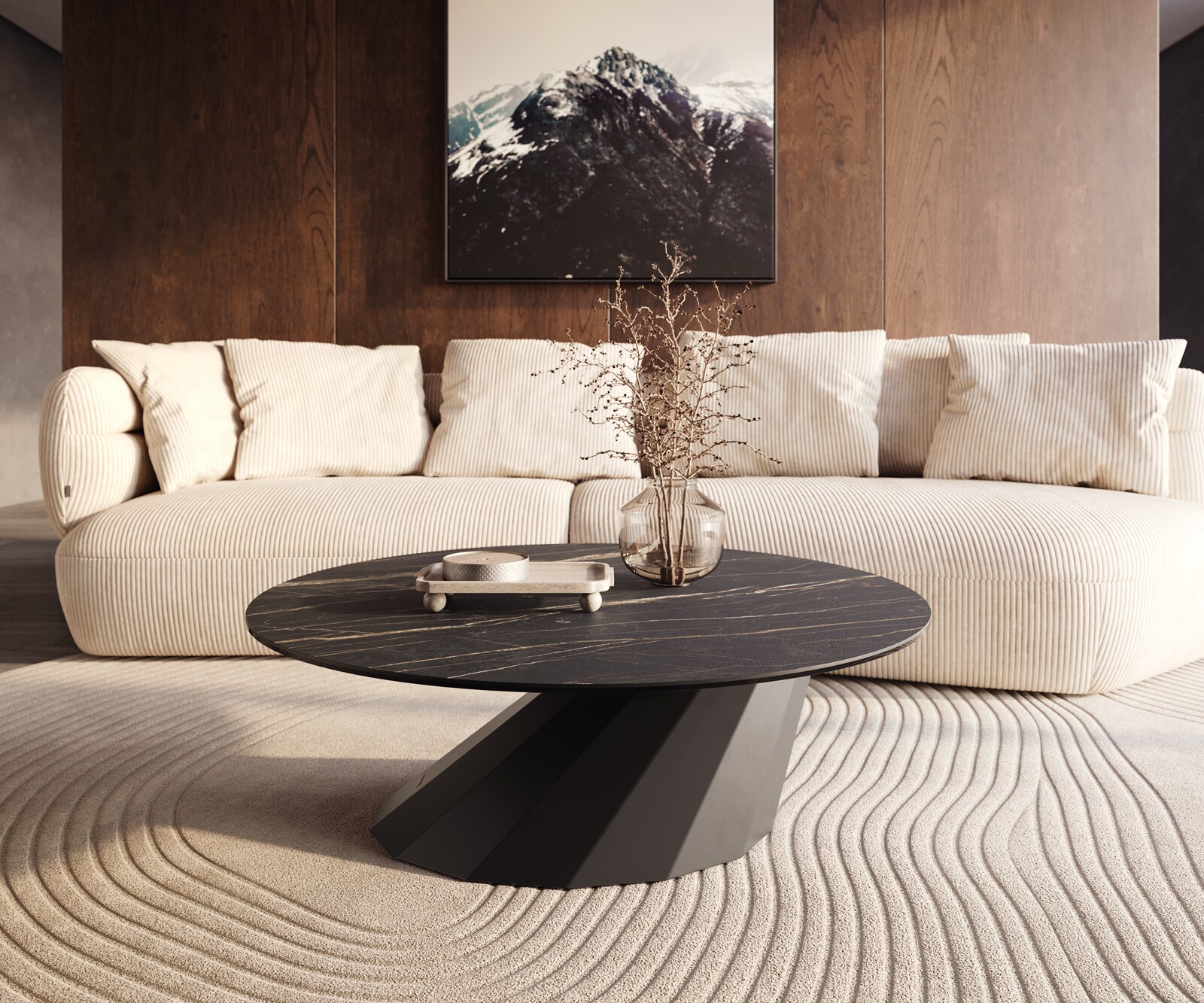 Couchtisch Edge Rund 100x100 cm Keramik Laminam® Noir Desir Braun Parabi Metall Schwarz 6