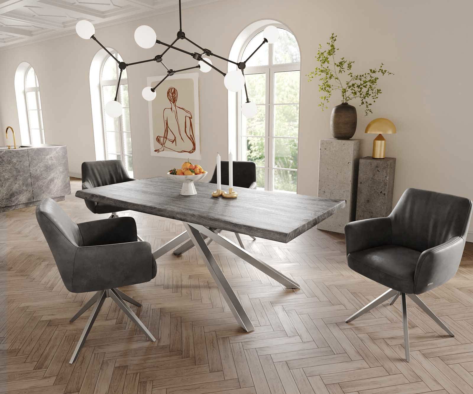 Drehstuhl Xana-Flex mit Armlehnen Mikrofaser Anthrazit Vintage Kreuzgestell breit Edelstahl 360° drehbar Taschenfederkern 5 Drehstuhl Xana-Flex mit Armlehnen Mikrofaser Anthrazit Vintage Kreuzgestell breit Edelstahl 360° drehbar Taschenfederkern 5