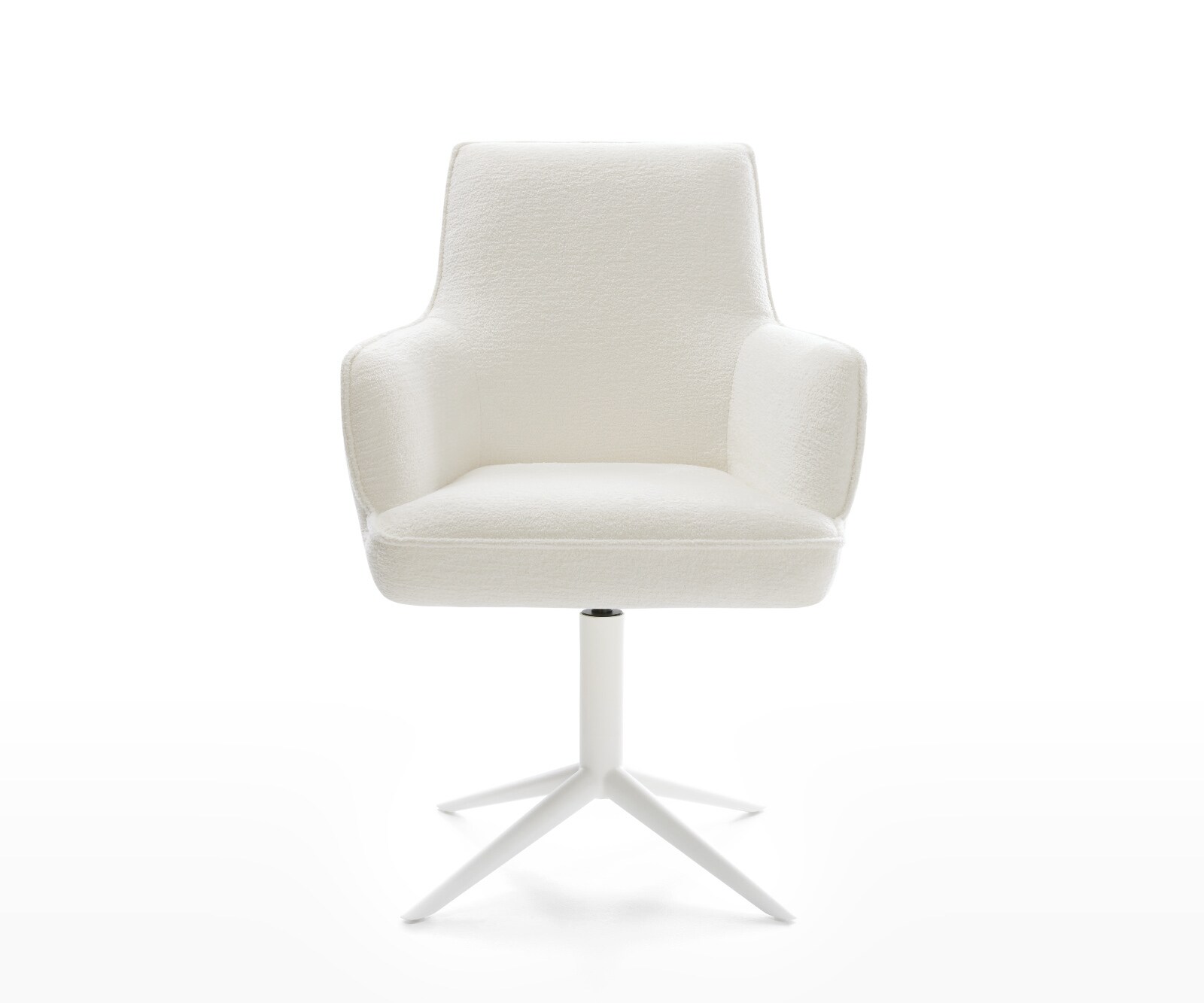 Drehstuhl Heira-Flex mit Armlehnen Bouclé Soft Beige Fußkreuz Weiß 360° drehbar Wippfunktion Taschenfederkern 1