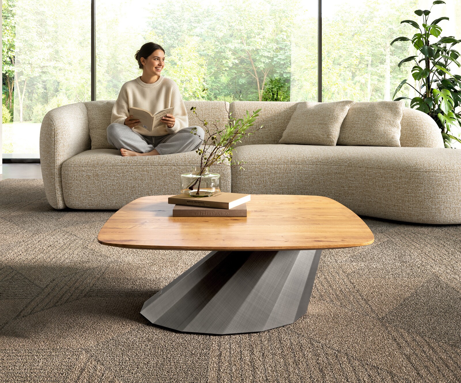 Table basse Edge Boot 90x90 cm chêne naturel bord suisse Parabi argent métallique 2