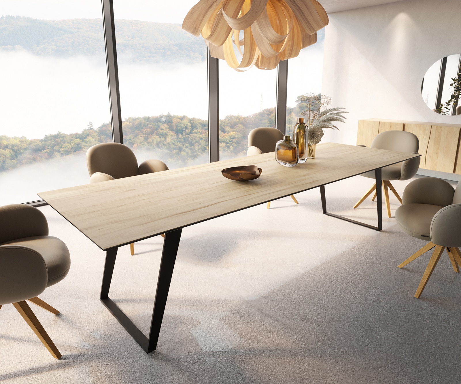 Esstisch Edge 300x100 Keramik Laminam® Sabbia Eichefarbig Metall Schräg Schwarz Esstisch Edge 300x100 Keramik Laminam® Sabbia Eichefarbig Metall Schräg Schwarz