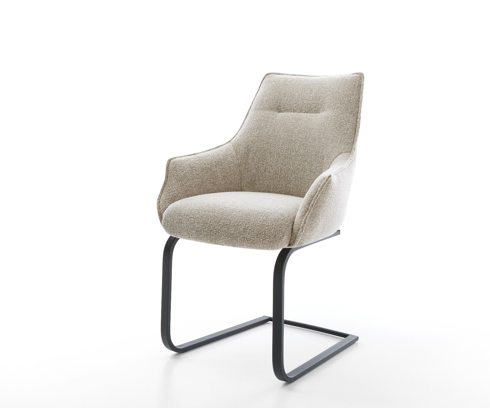 Freischwinger Alja-Flex mit Armlehnen Webstoff Soft Beige Freischwinger flach Schwarz Taschenfederkern