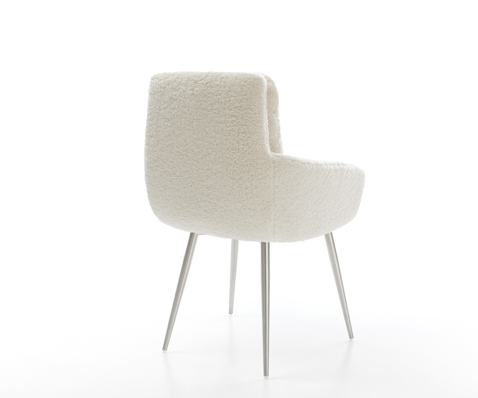 Chaise-de-salle-à-manger Abelia-Flex avec accoudoirs tissu teddy beige 4 pieds coniques acier inoxydable 4
